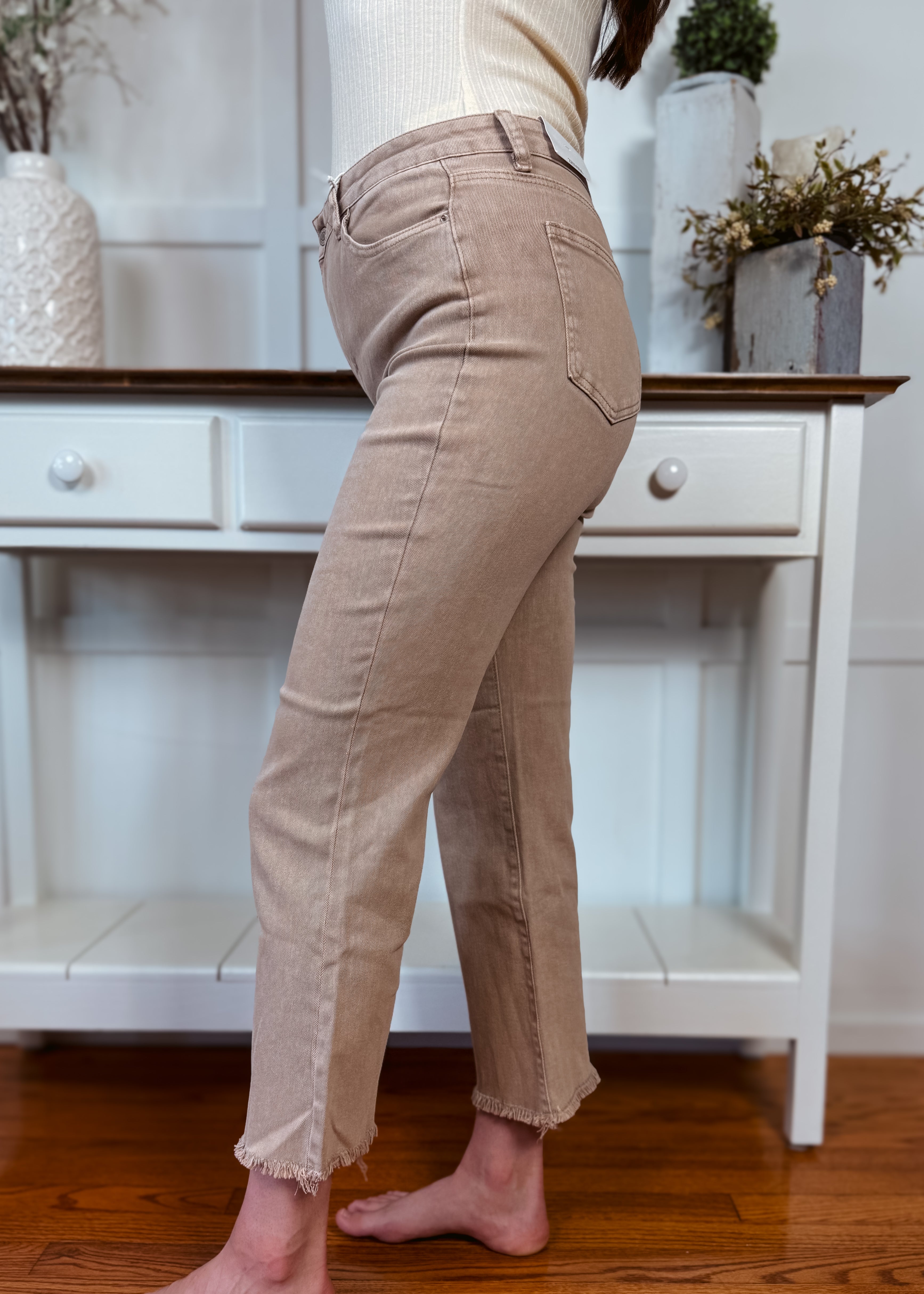 Happiness Trails Boutique - Mocha high waist cropped bootcut jeans