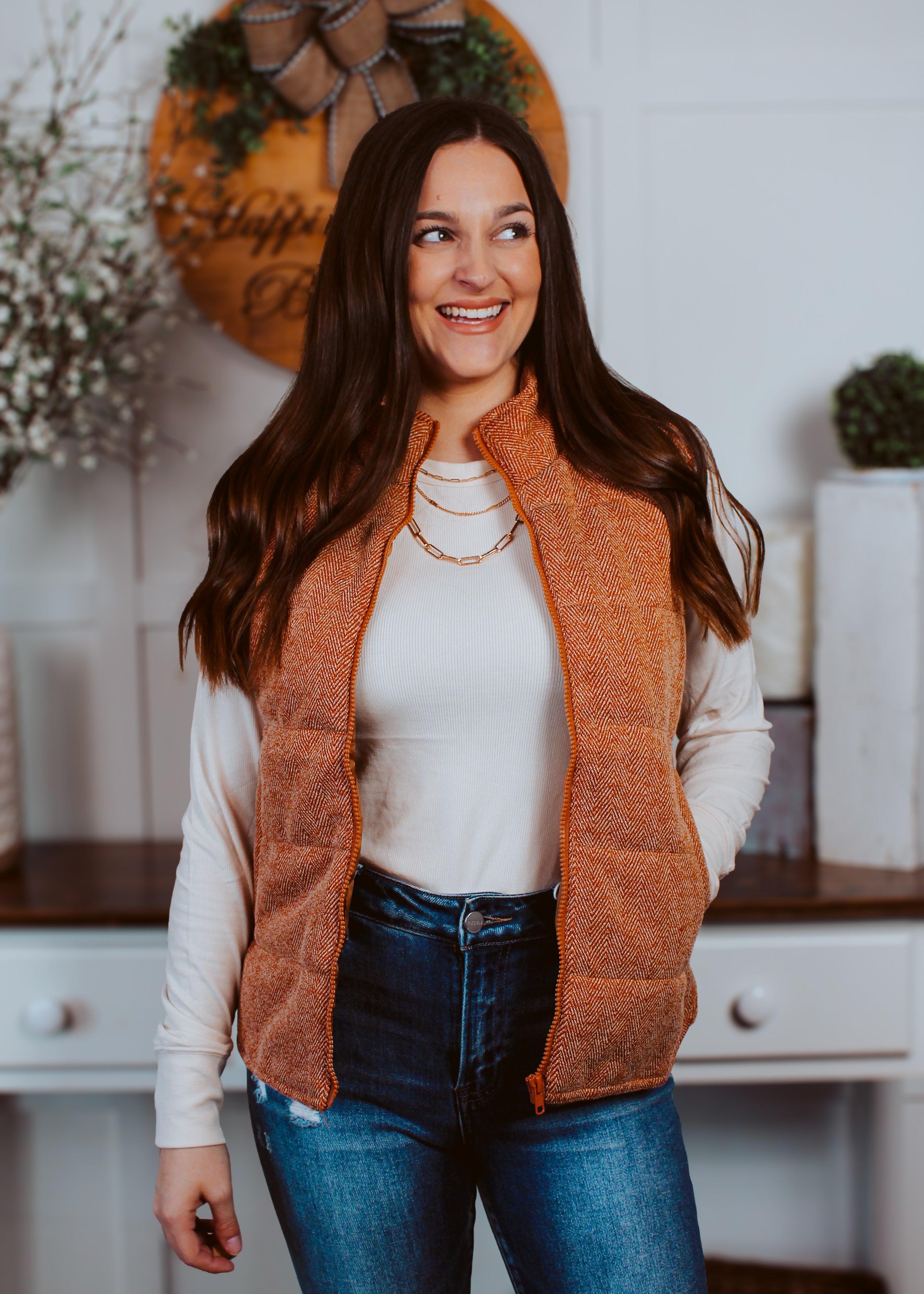 Happiness Trails Boutique - Rust herringbone vest