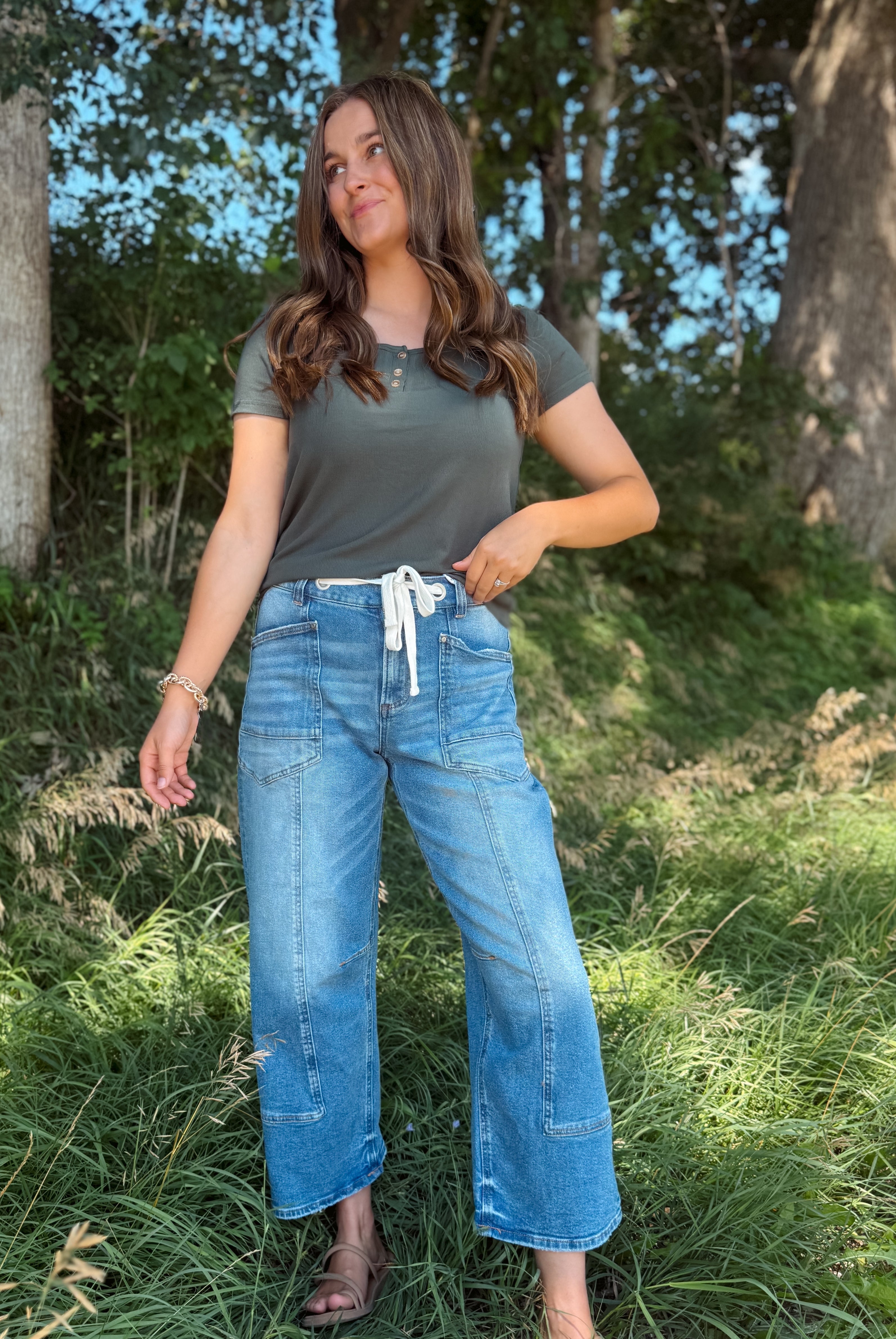 Happiness Trails Boutique - Dark green short sleeve top