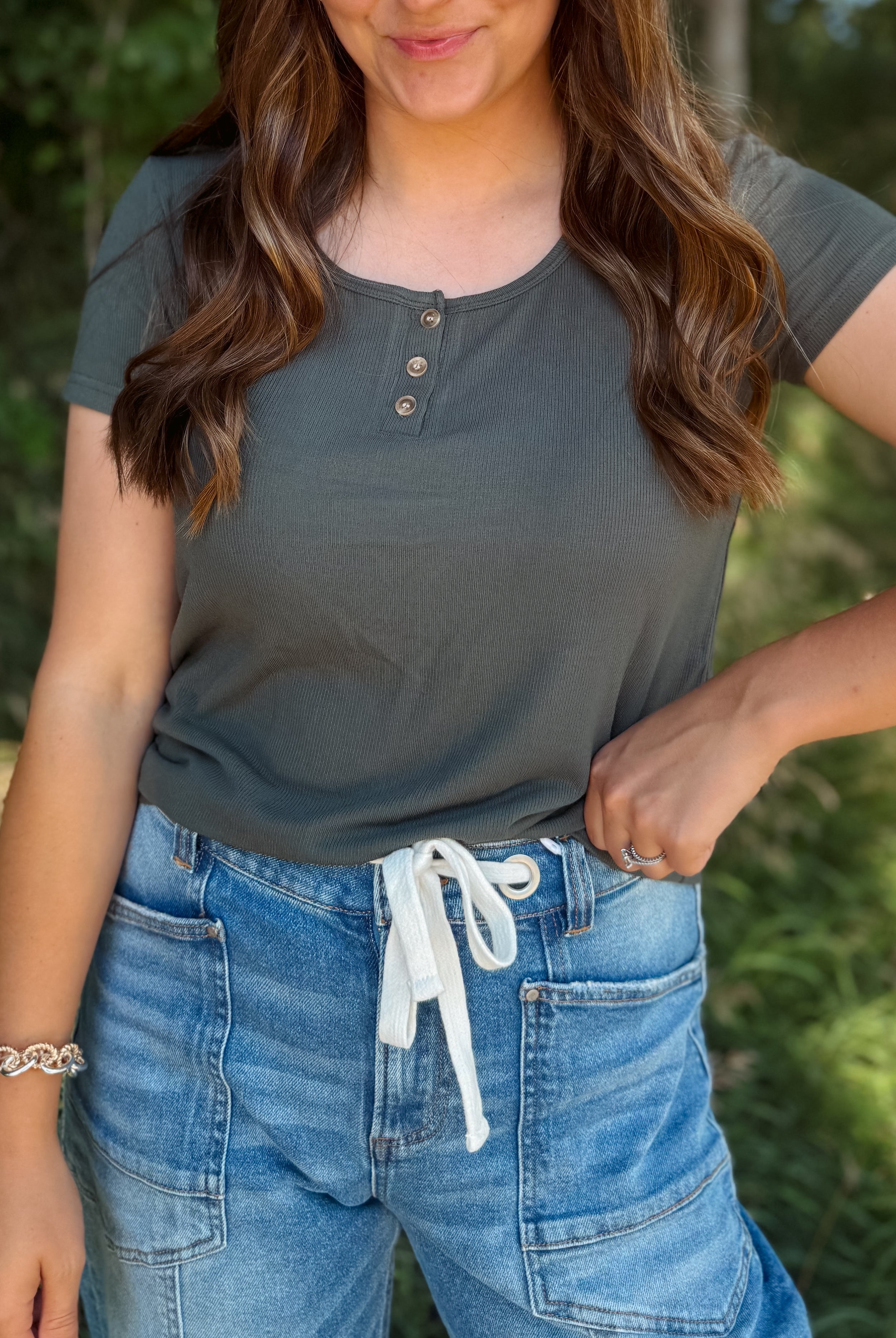 Happiness Trails Boutique - Dark green short sleeve top