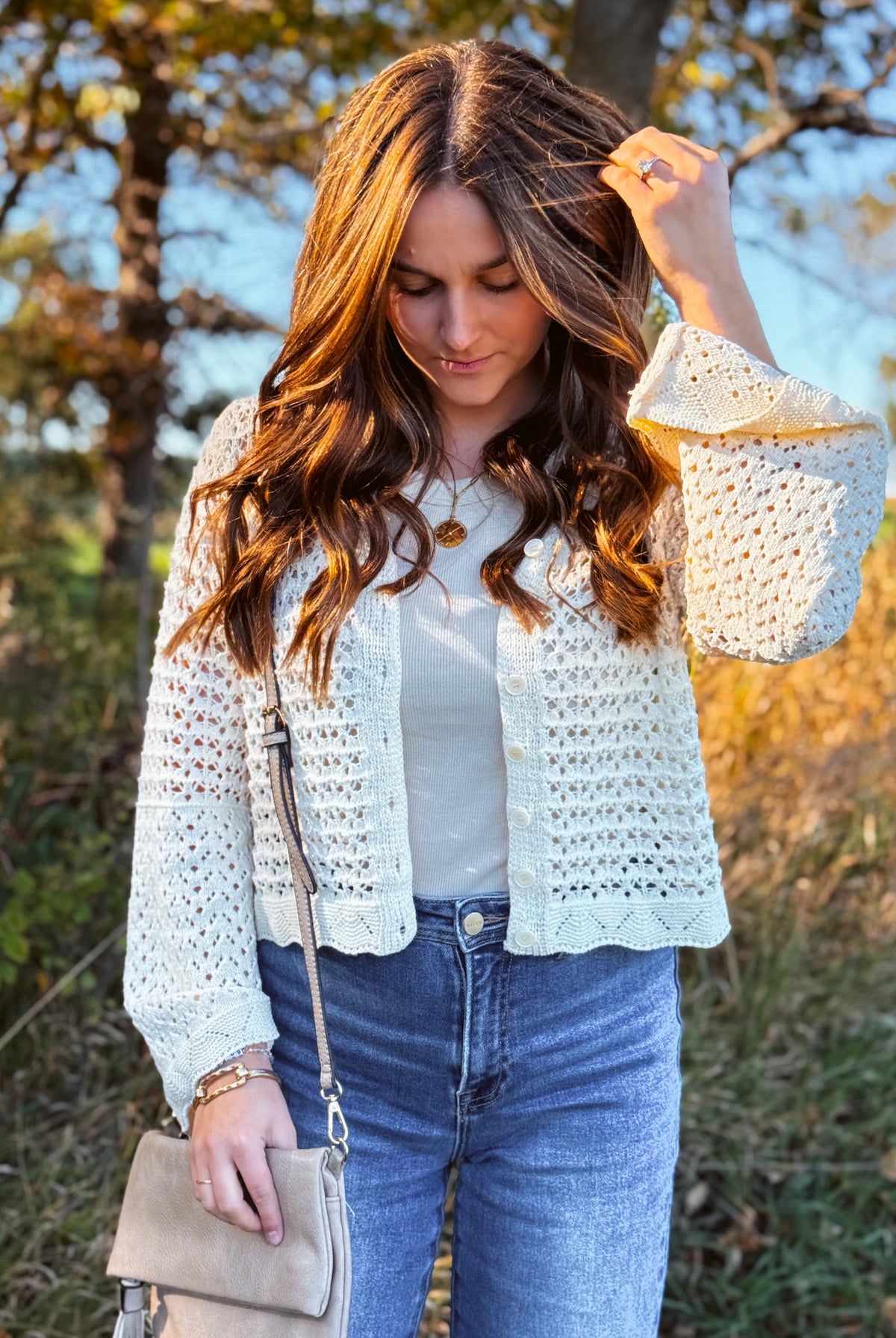 Happiness Trails Boutique - Ecru open knit crochet cardigan
