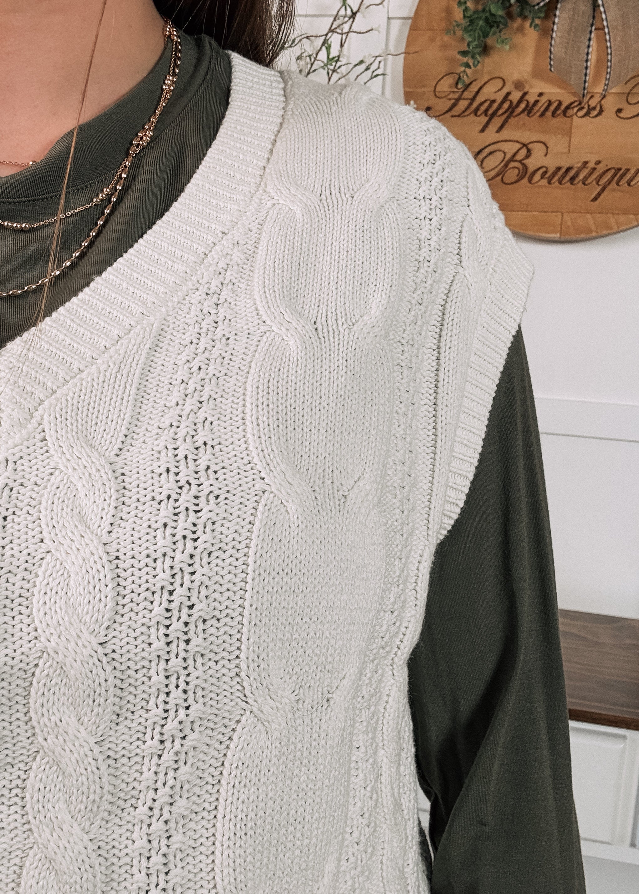 Happiness Trails Boutique - White cable knit vest