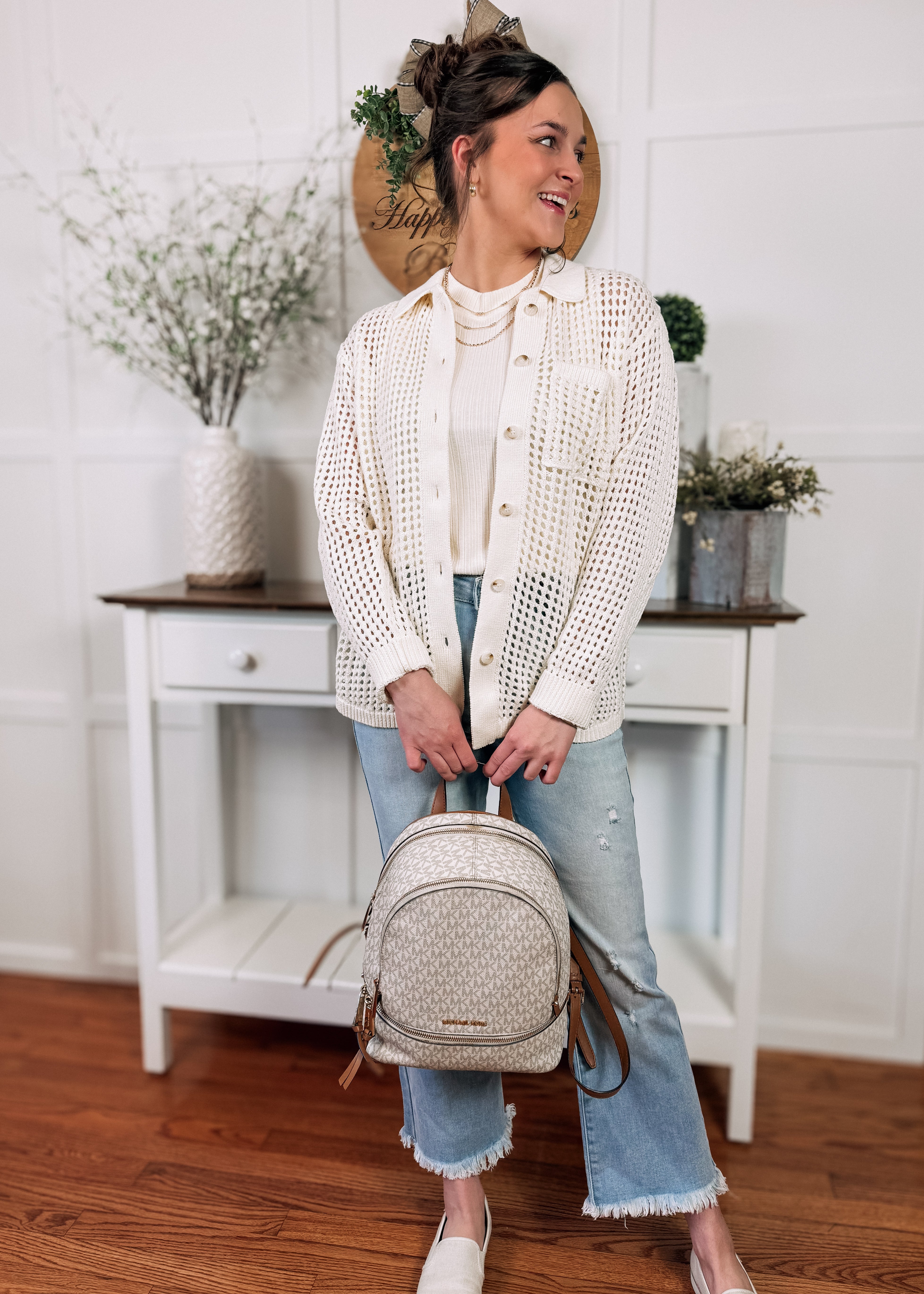 Happiness Trails Boutique - Off white crochet styled shirt