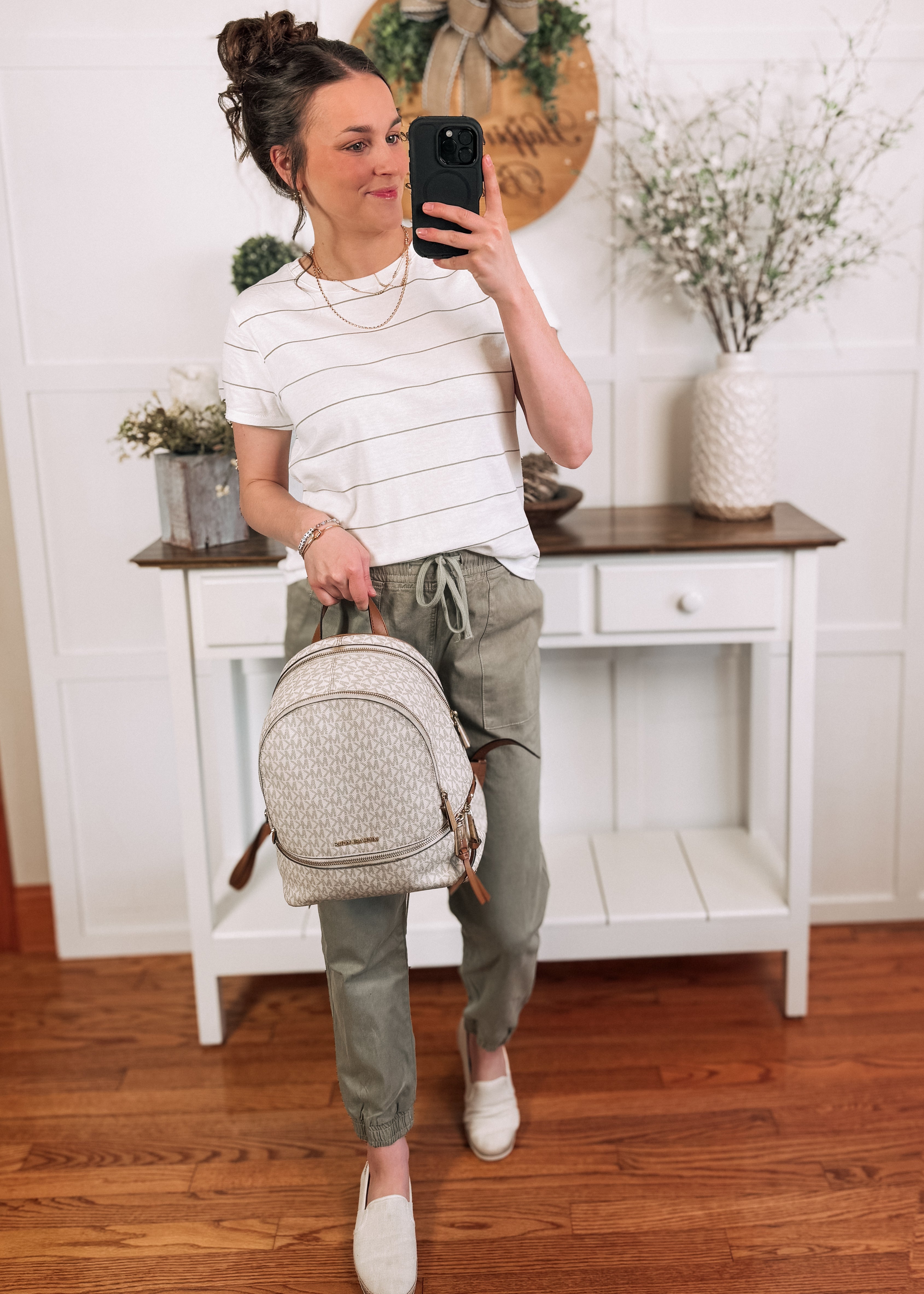 Happiness Trails Boutique - White/Sage striped tee