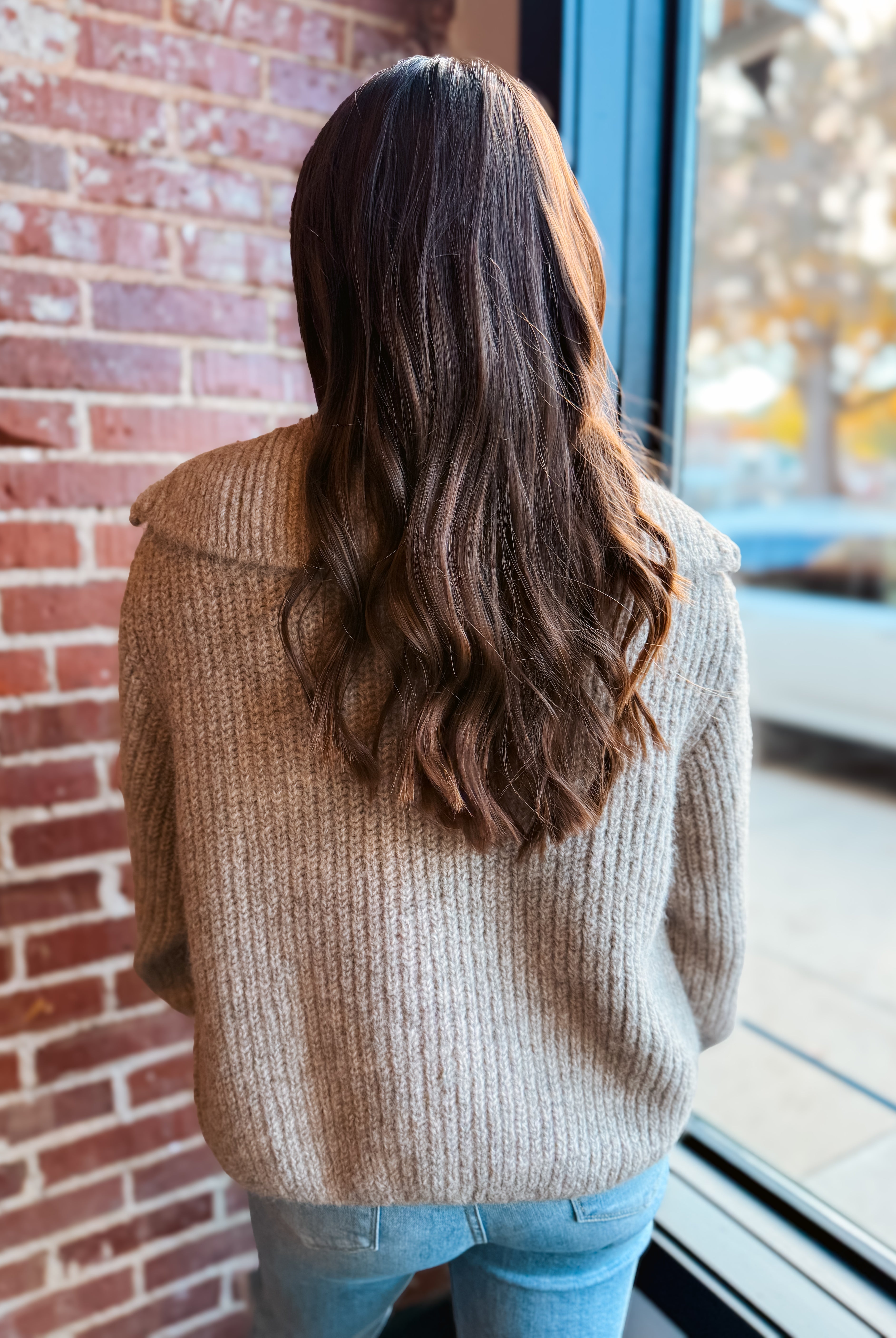 Happiness Trails Boutique - Heather beige zip knit sweater