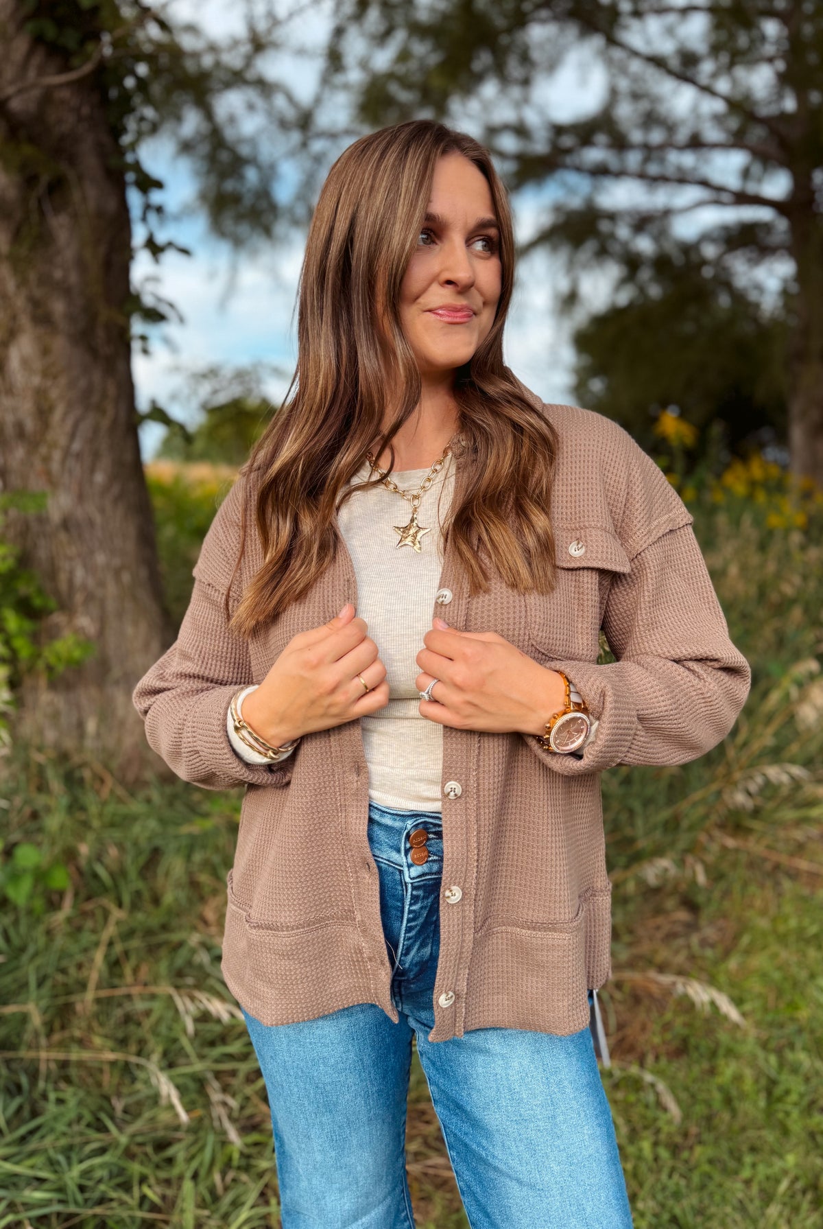 Happiness Trails Boutique - Cocoa Button-Down Shacket