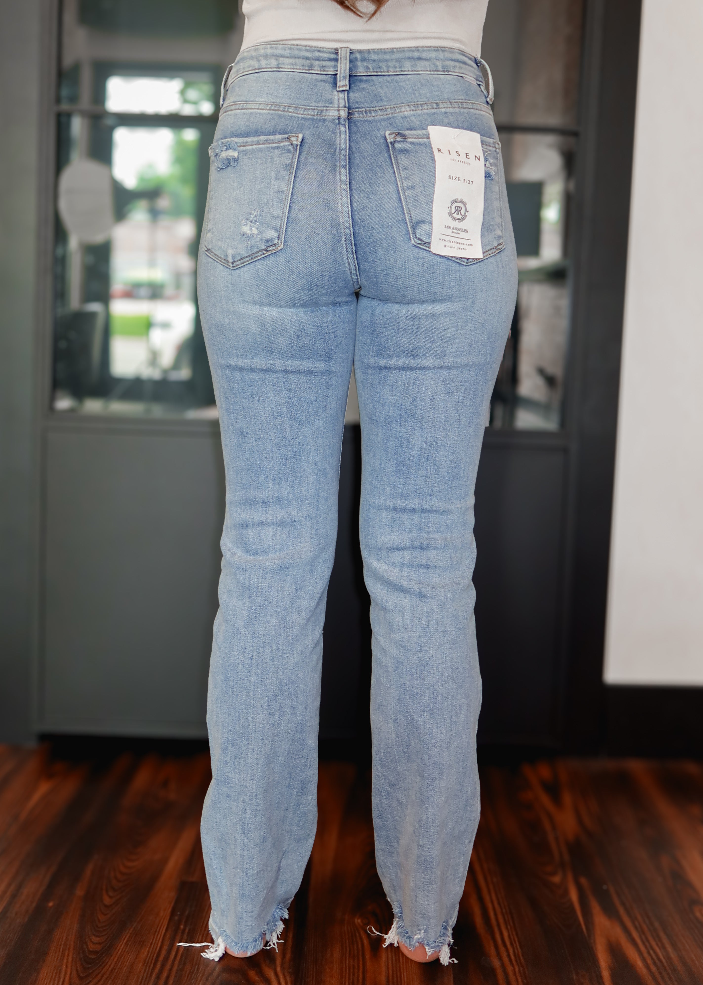 Happiness Trails Boutique - Risen high rise medium denim straight jeans