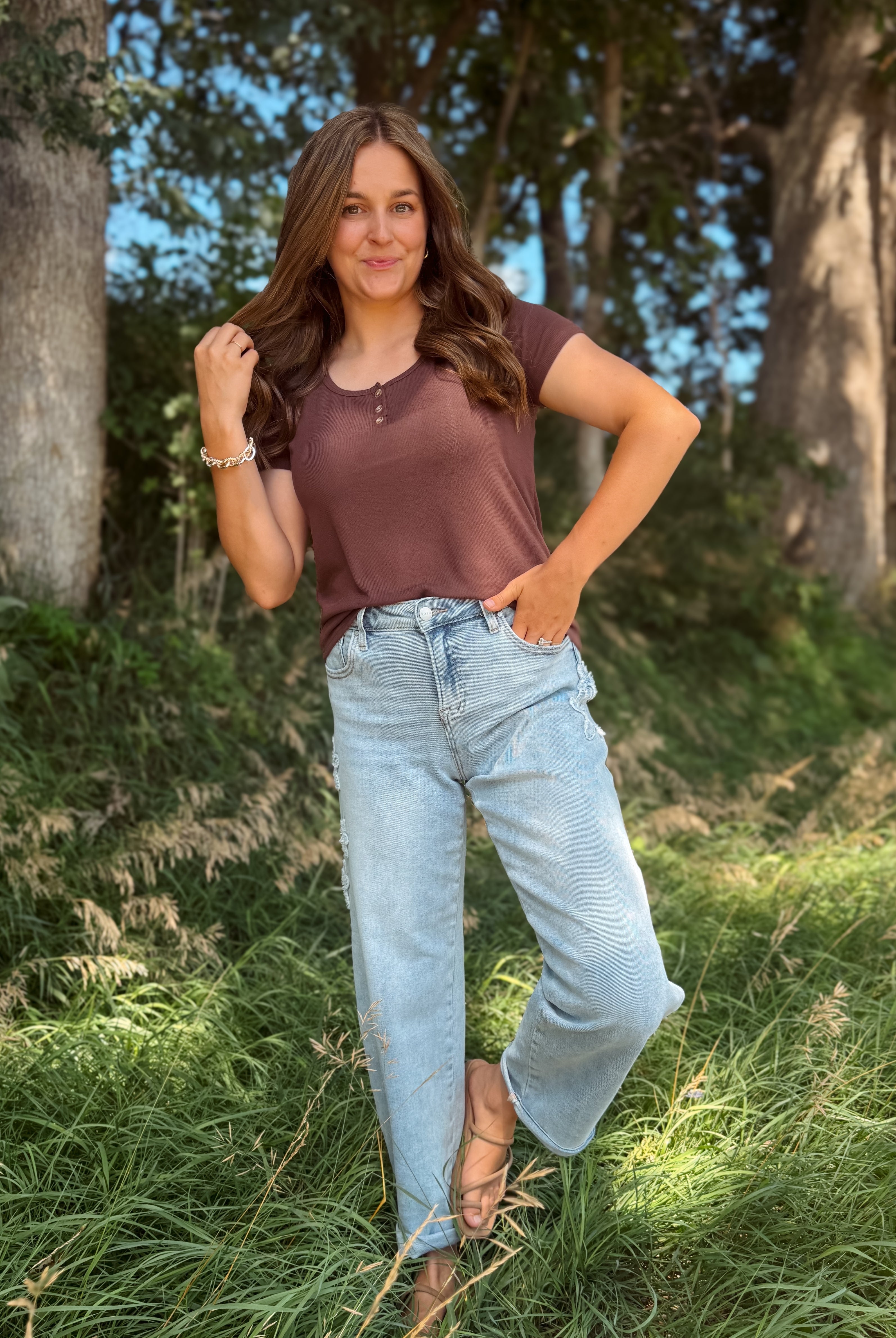Happiness Trails Boutique - Deep mahogany short sleeve top