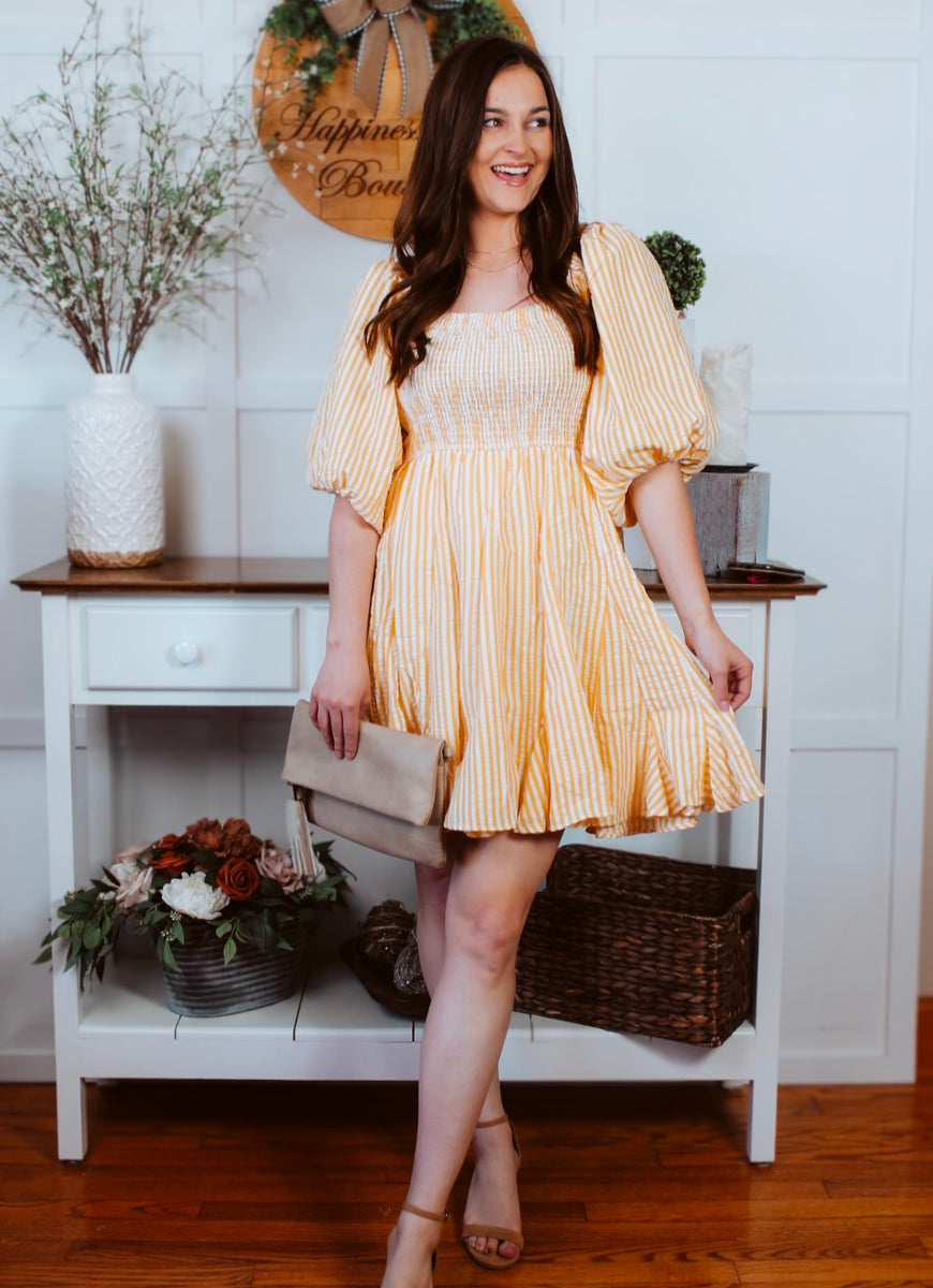 black and yellow striped mini dress Taylor Yellow Striped Mini Dress Large / Yellow