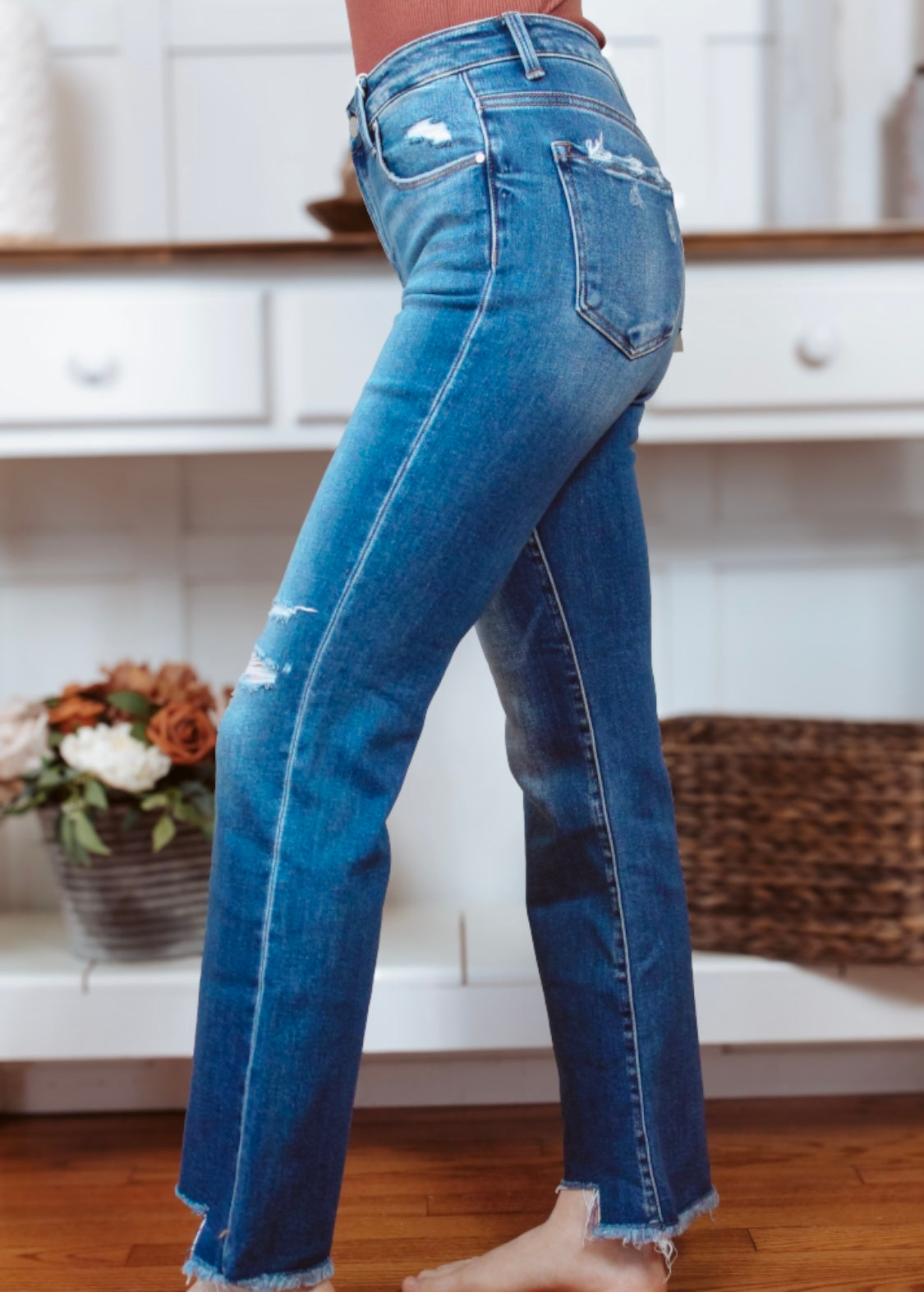Risen straight leg jeans