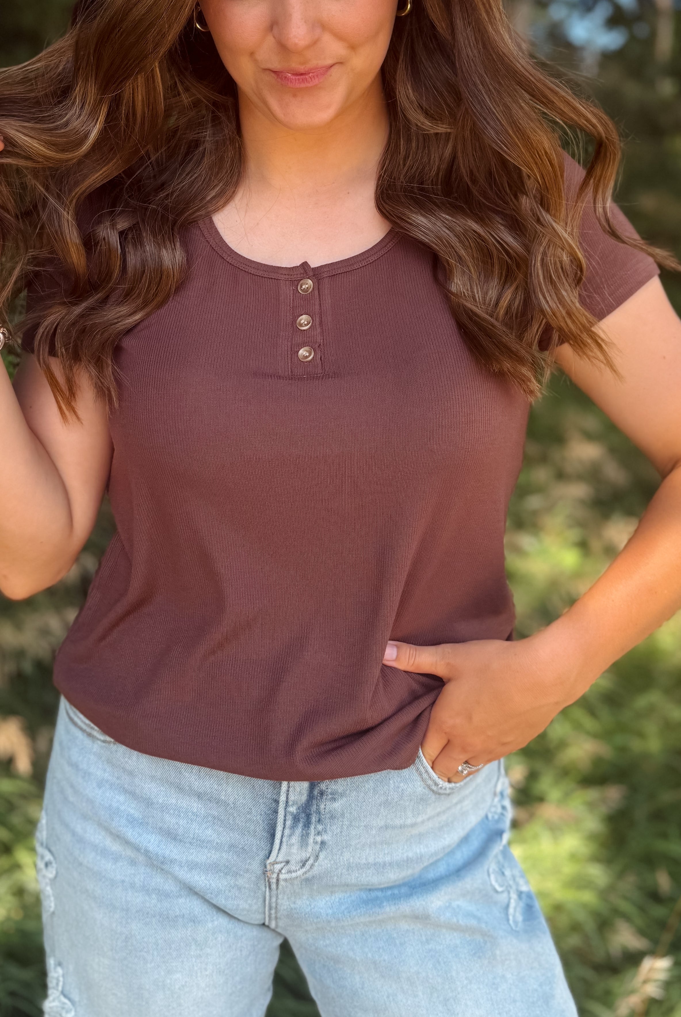 Happiness Trails Boutique - Deep mahogany short sleeve top