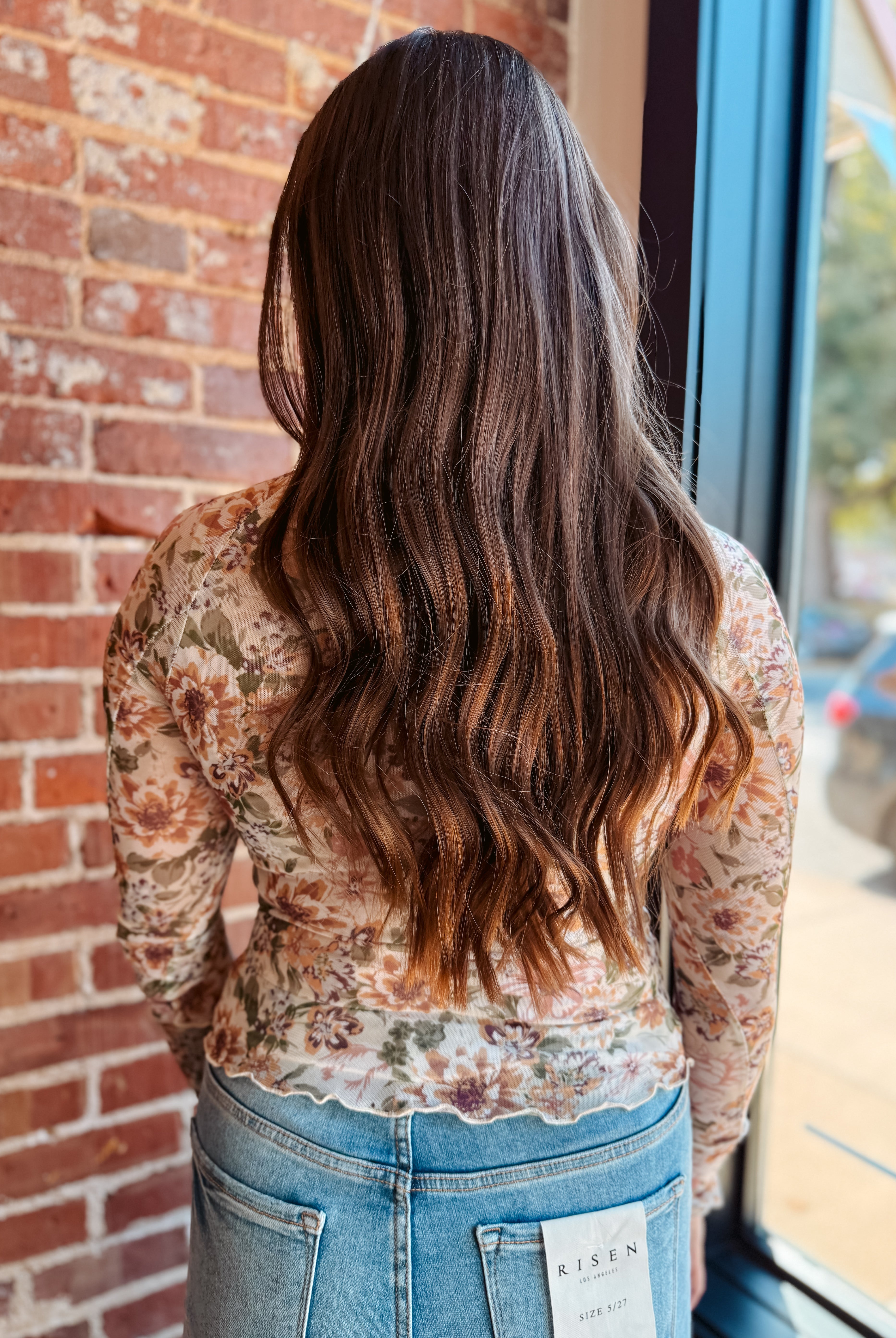 Happiness Trails Boutique - Cream floral mesh long sleeve top