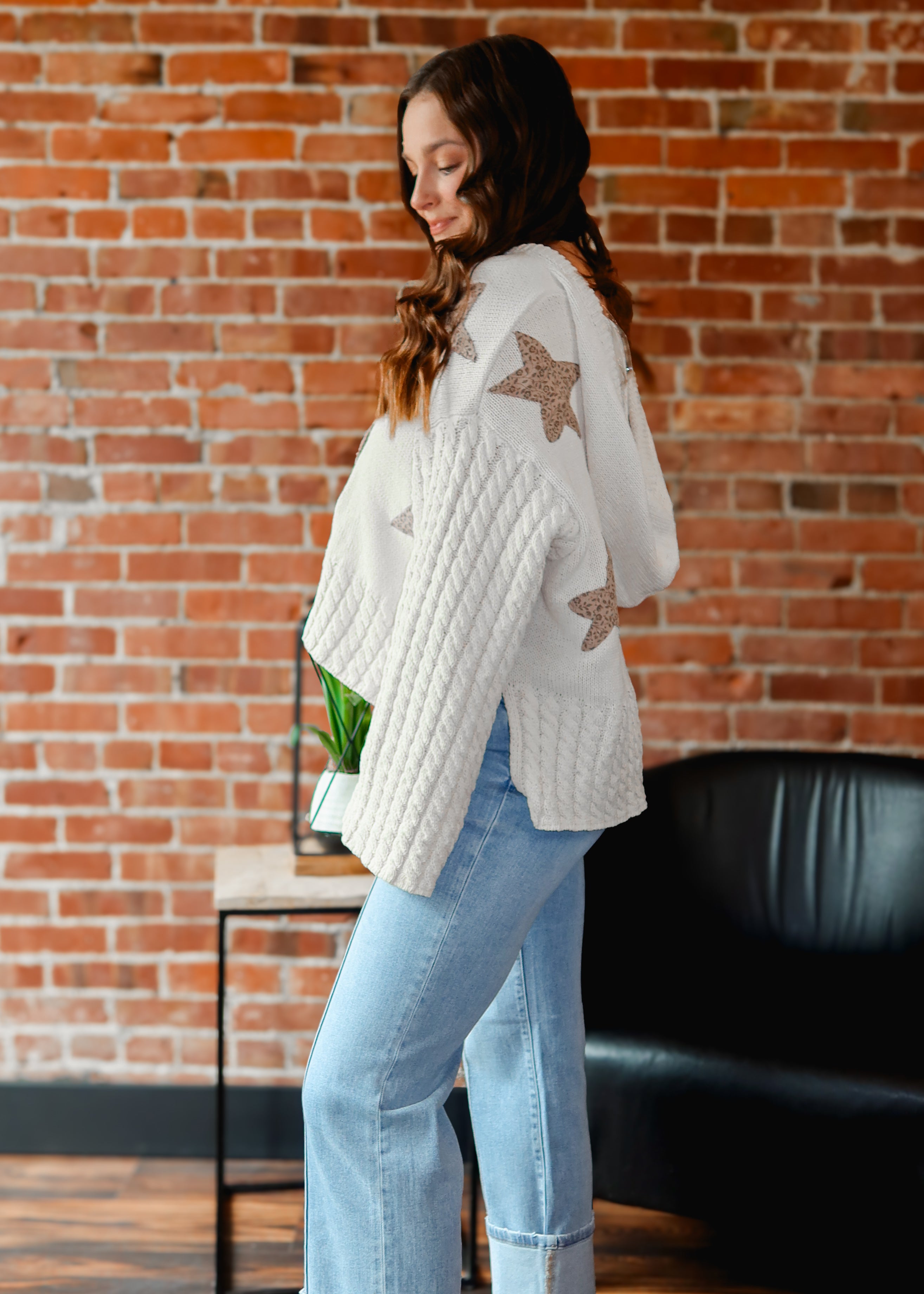 Happiness Trails Boutique - POL almond sweater with star patch detail