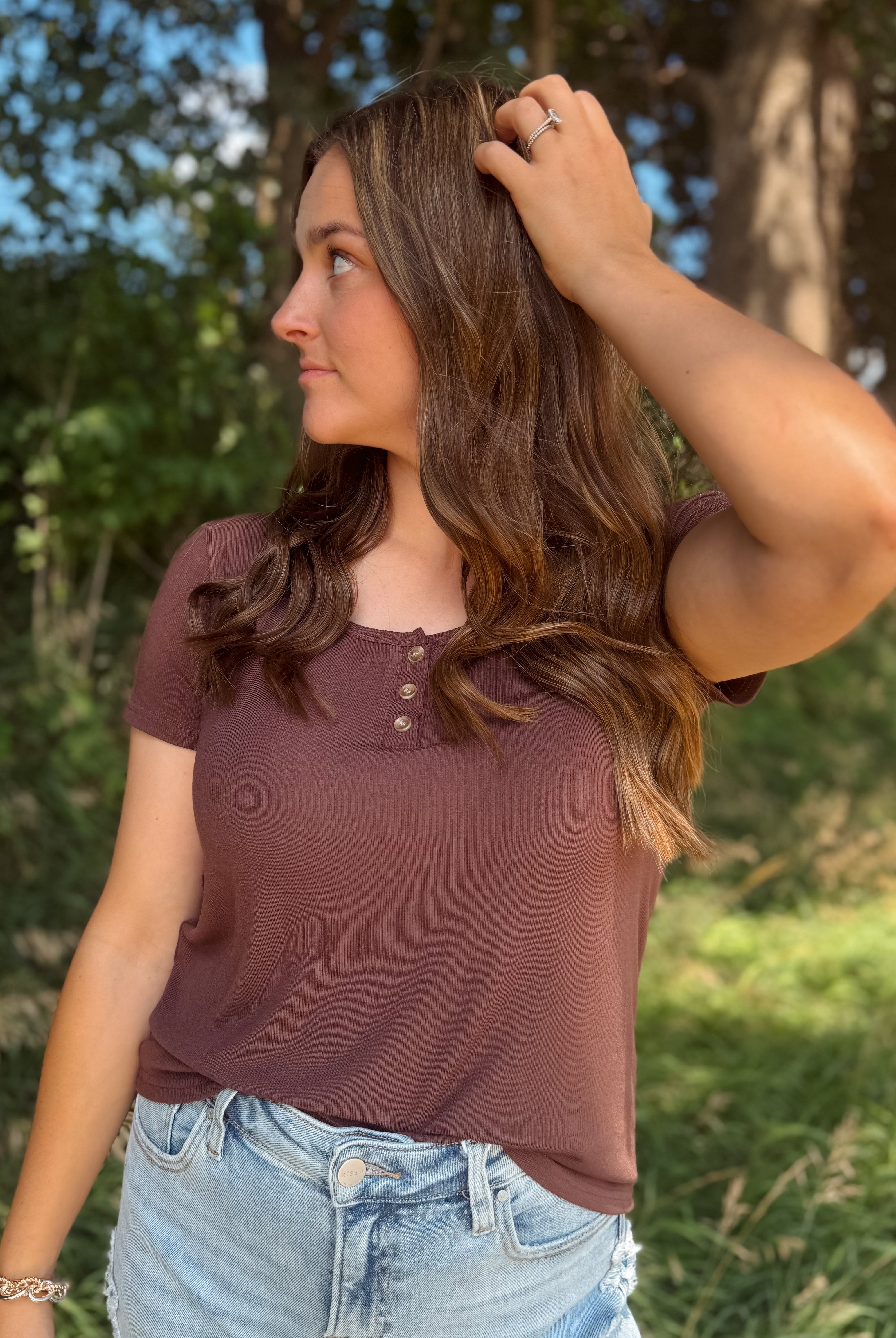 Happiness Trails Boutique - Deep mahogany short sleeve top