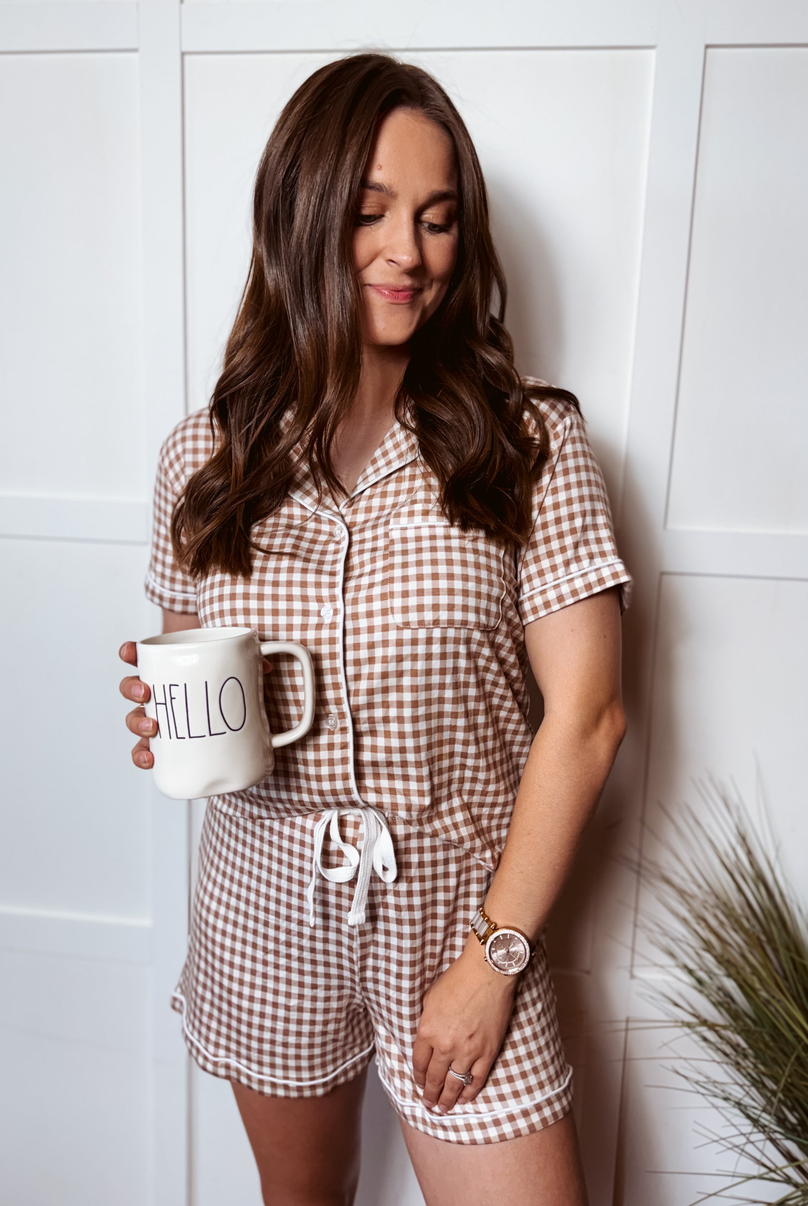 Happiness Trails Boutique Ice coffee gingham pajama set
