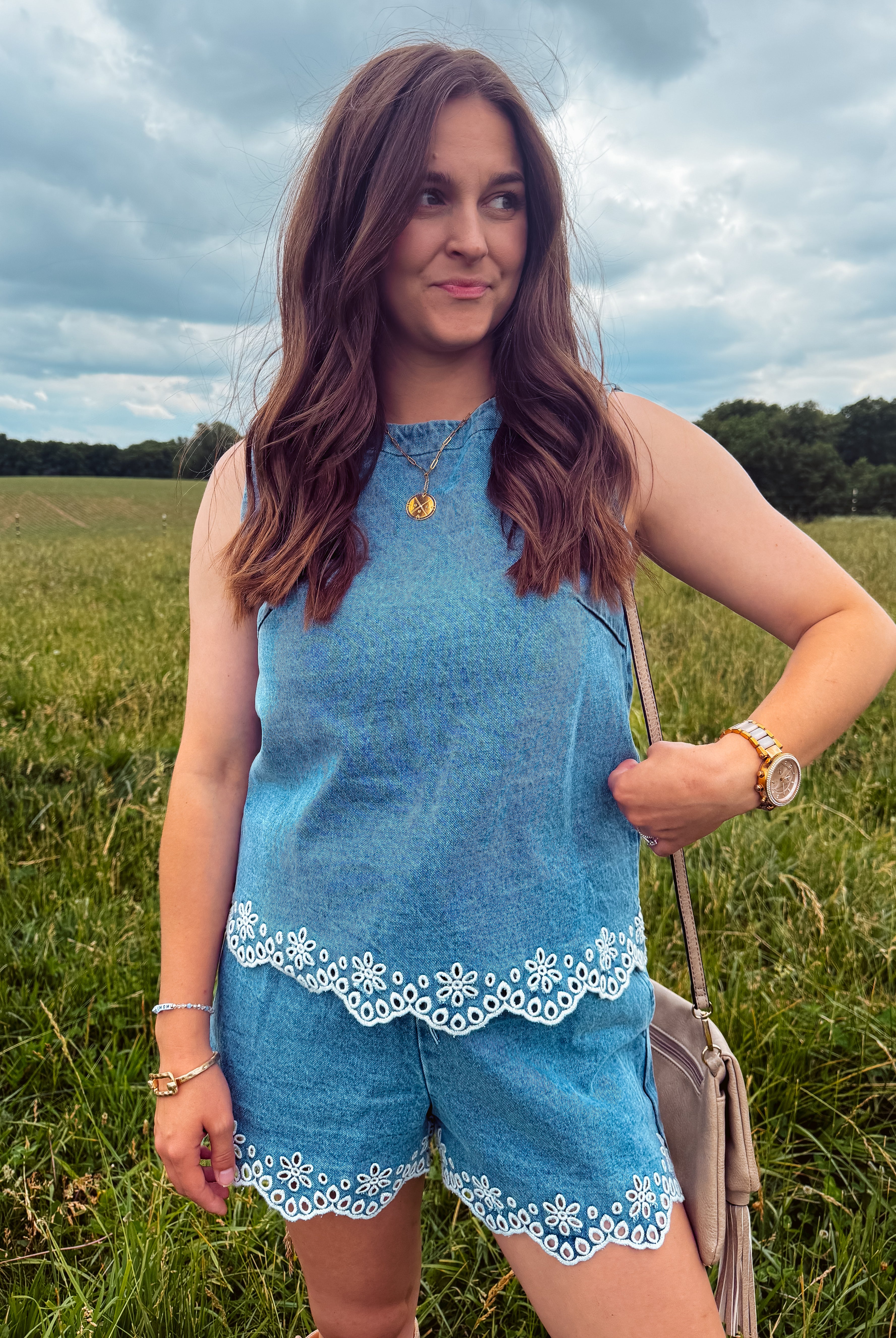 Happiness Trails Boutique - Light denim sleeveless top and short set
