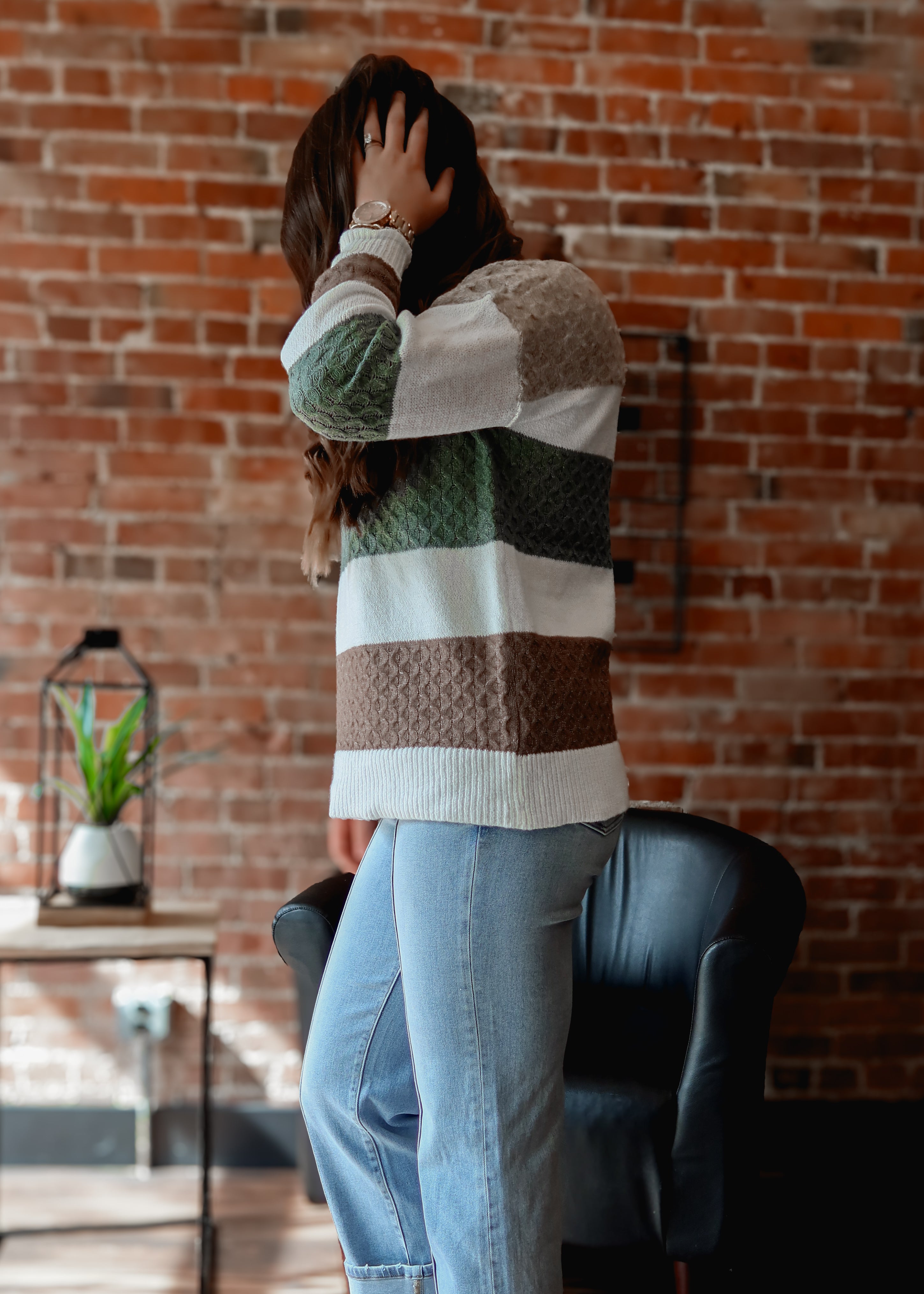 Happiness Trails Boutique - Olive/mocha color block sweater