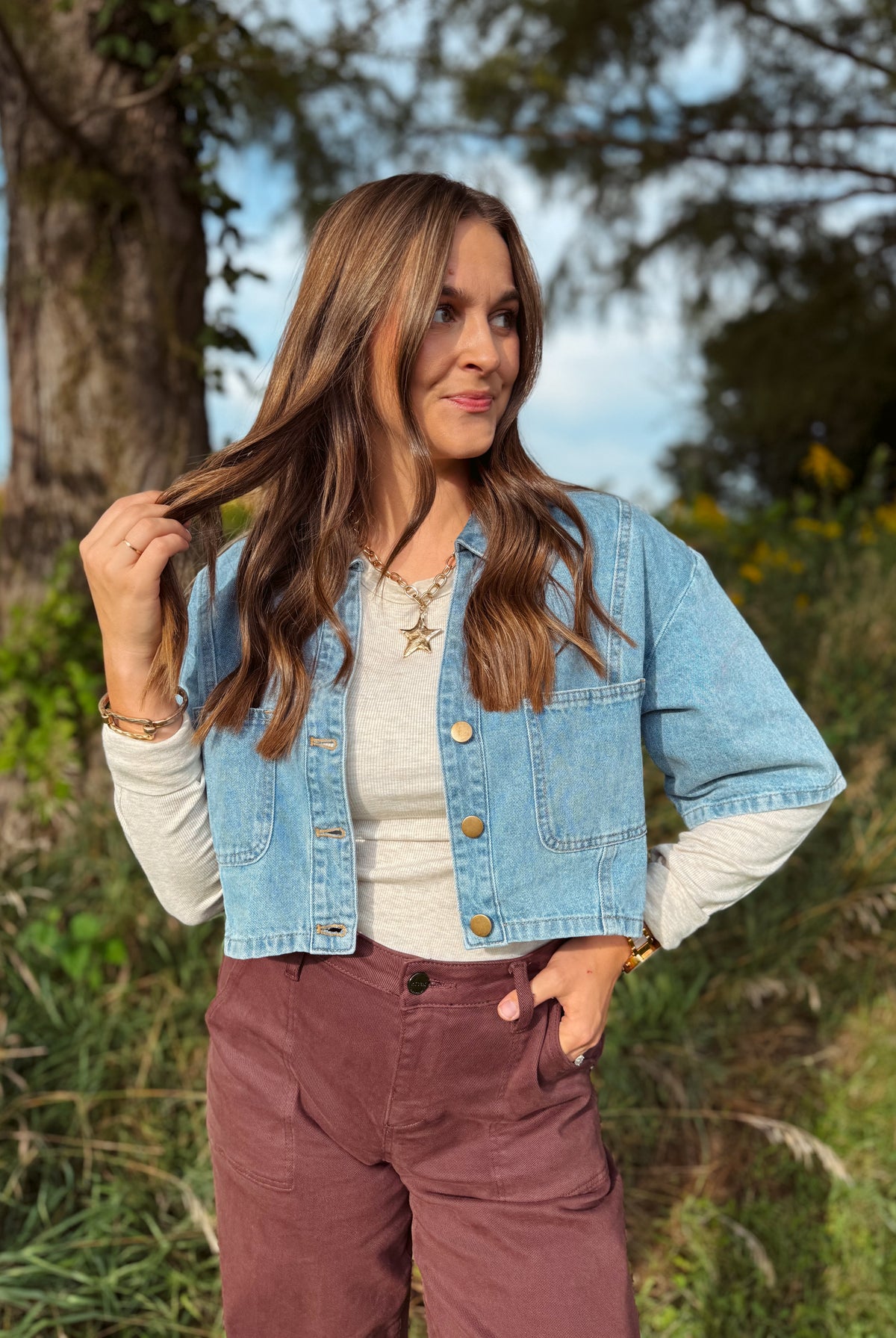 Happiness Trails Boutique - Denim short sleeve top