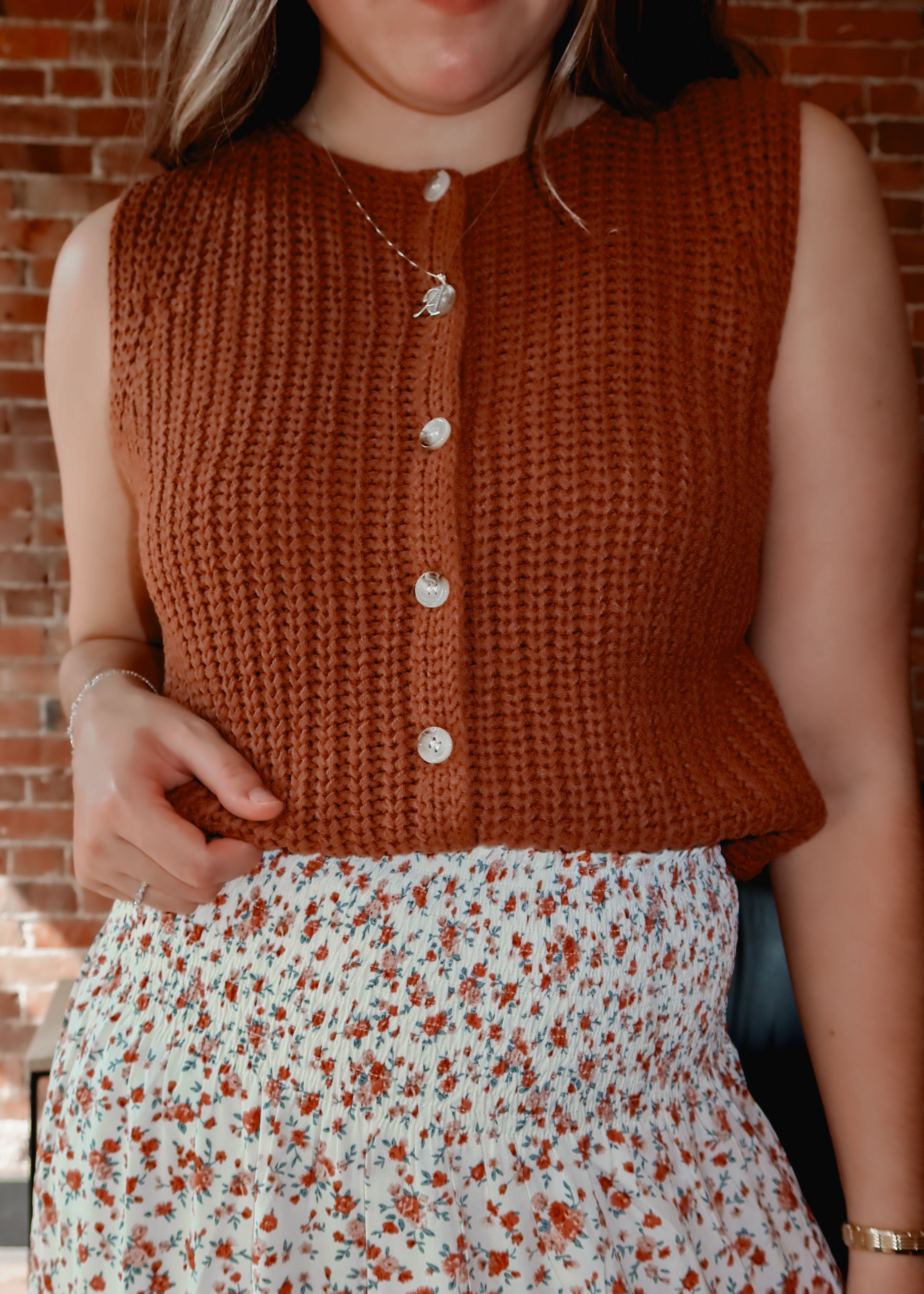 Happiness Trails Boutique - Brick knit sweater vest