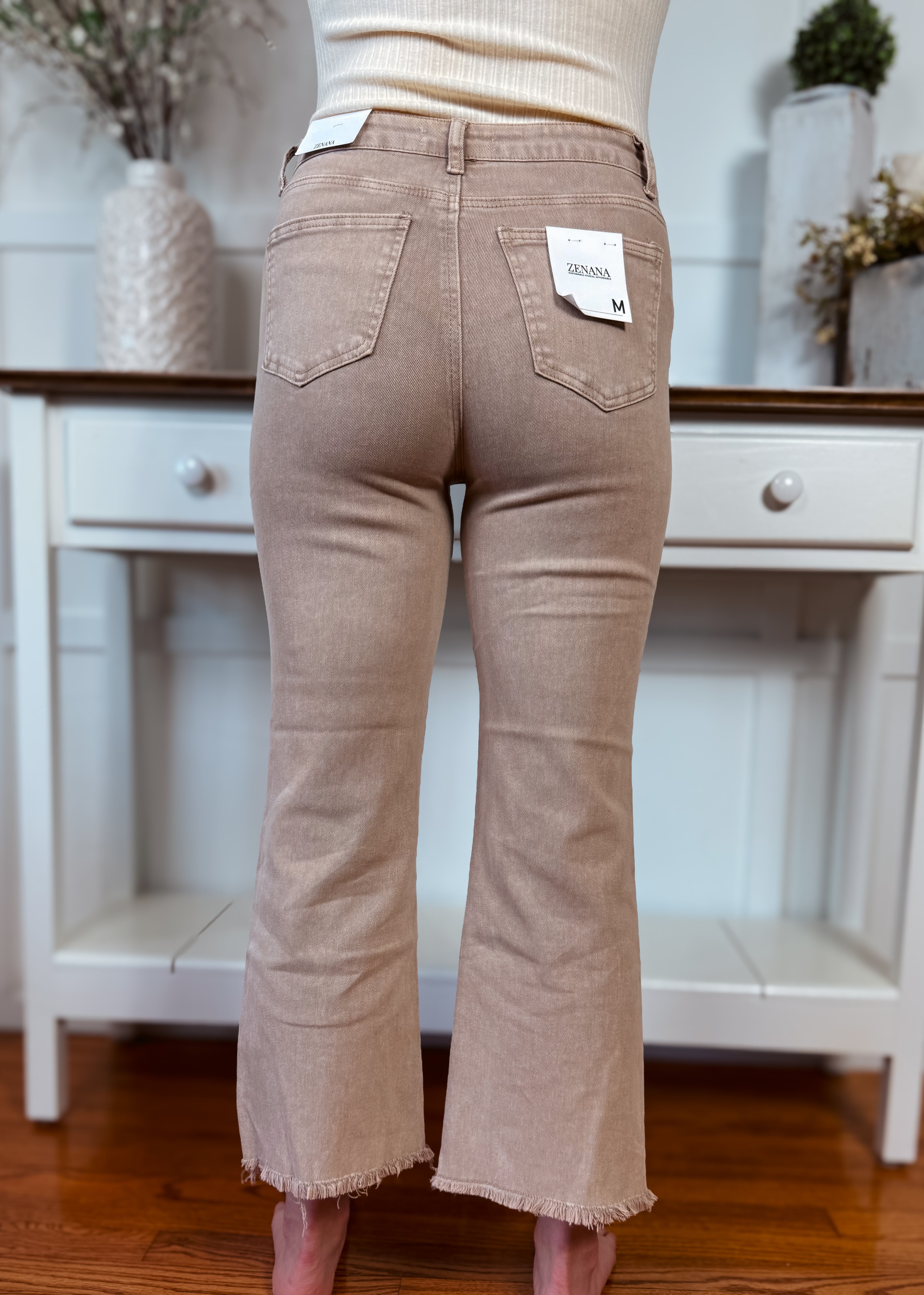 Happiness Trails Boutique - Mocha high waist cropped bootcut jeans