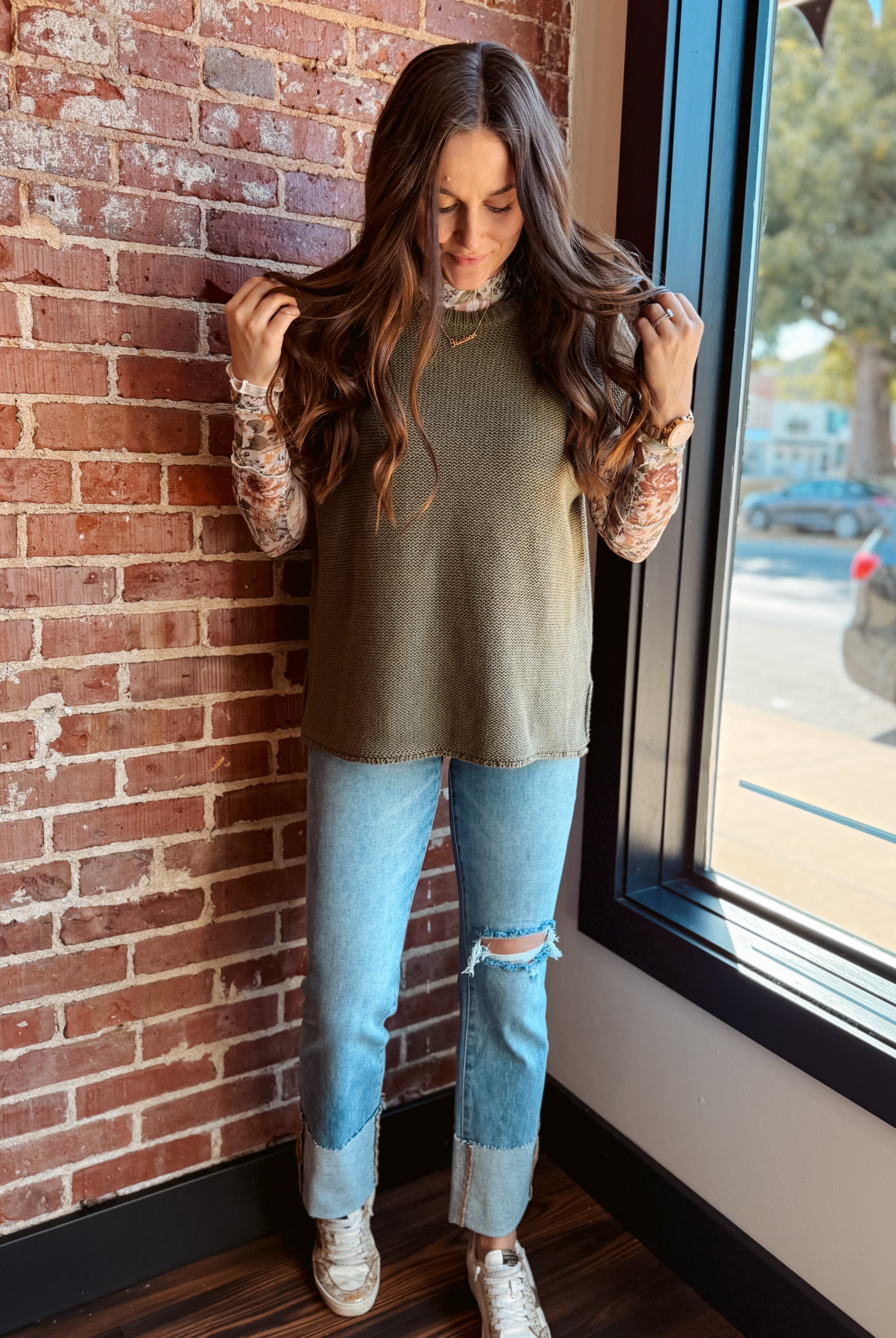 Happiness Trails Boutique - Olive knit sweater top