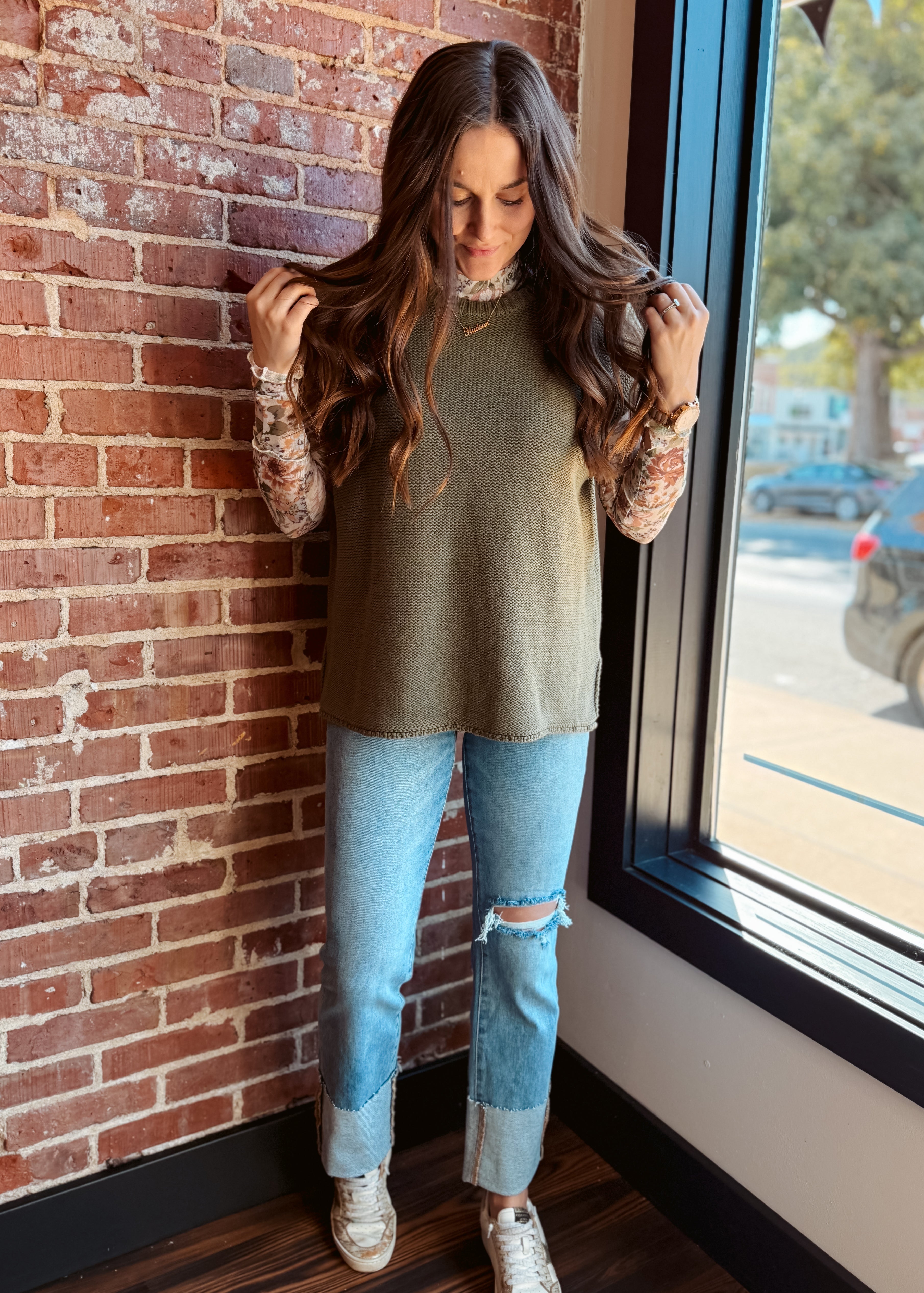 Happiness Trails Boutique - Olive knit sweater top
