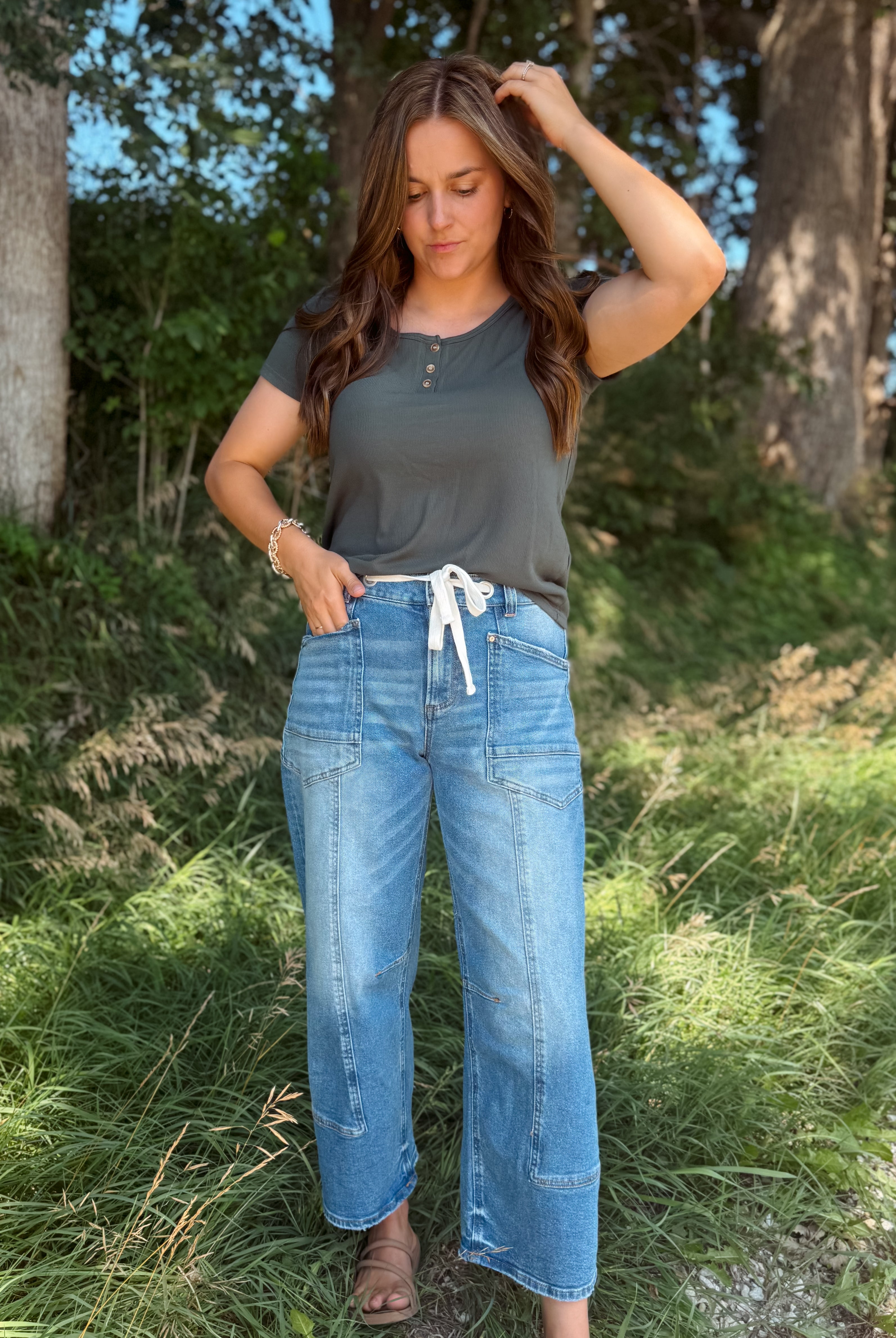 Happiness Trails Boutique - Dark green short sleeve top