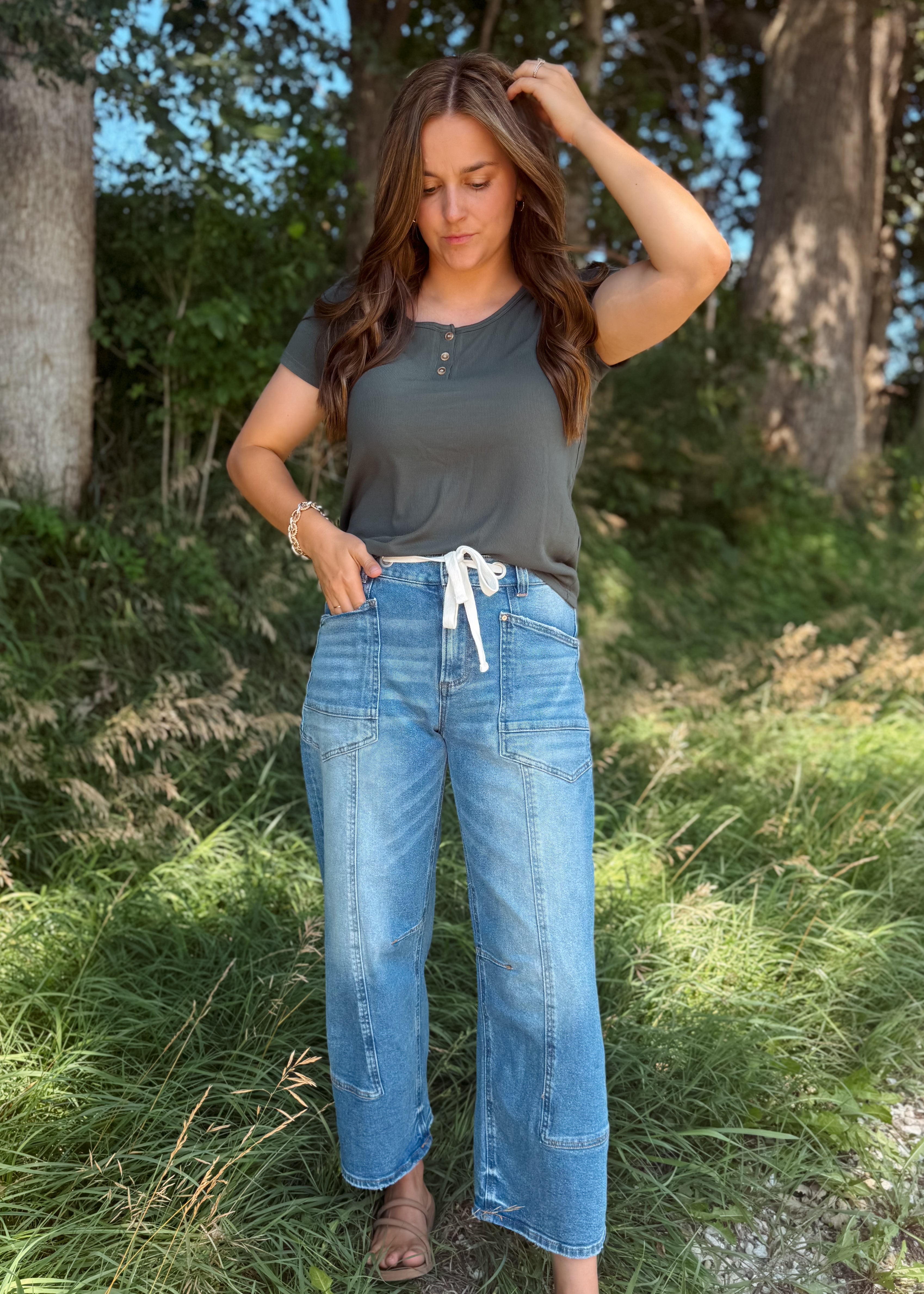 Happiness Trails Boutique - Dark green short sleeve top