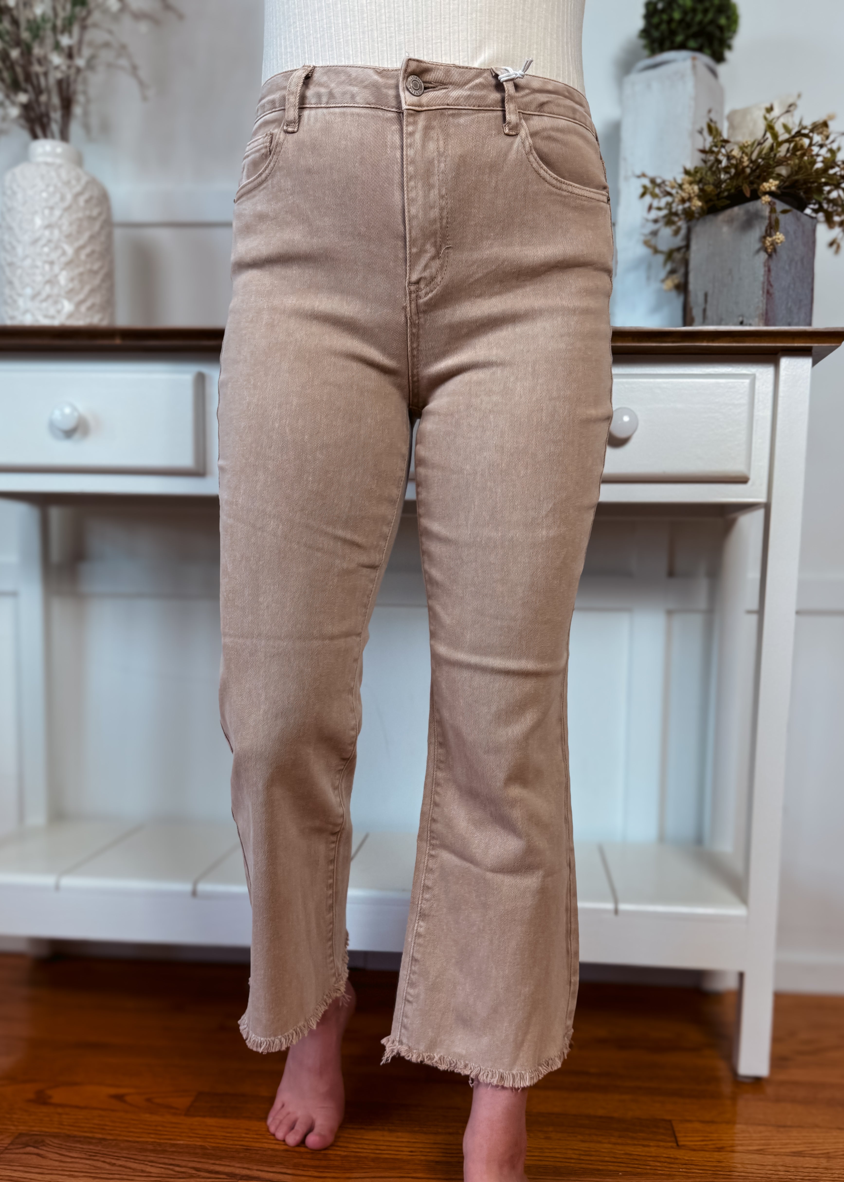 Happiness Trails Boutique - Mocha high waist cropped bootcut jeans