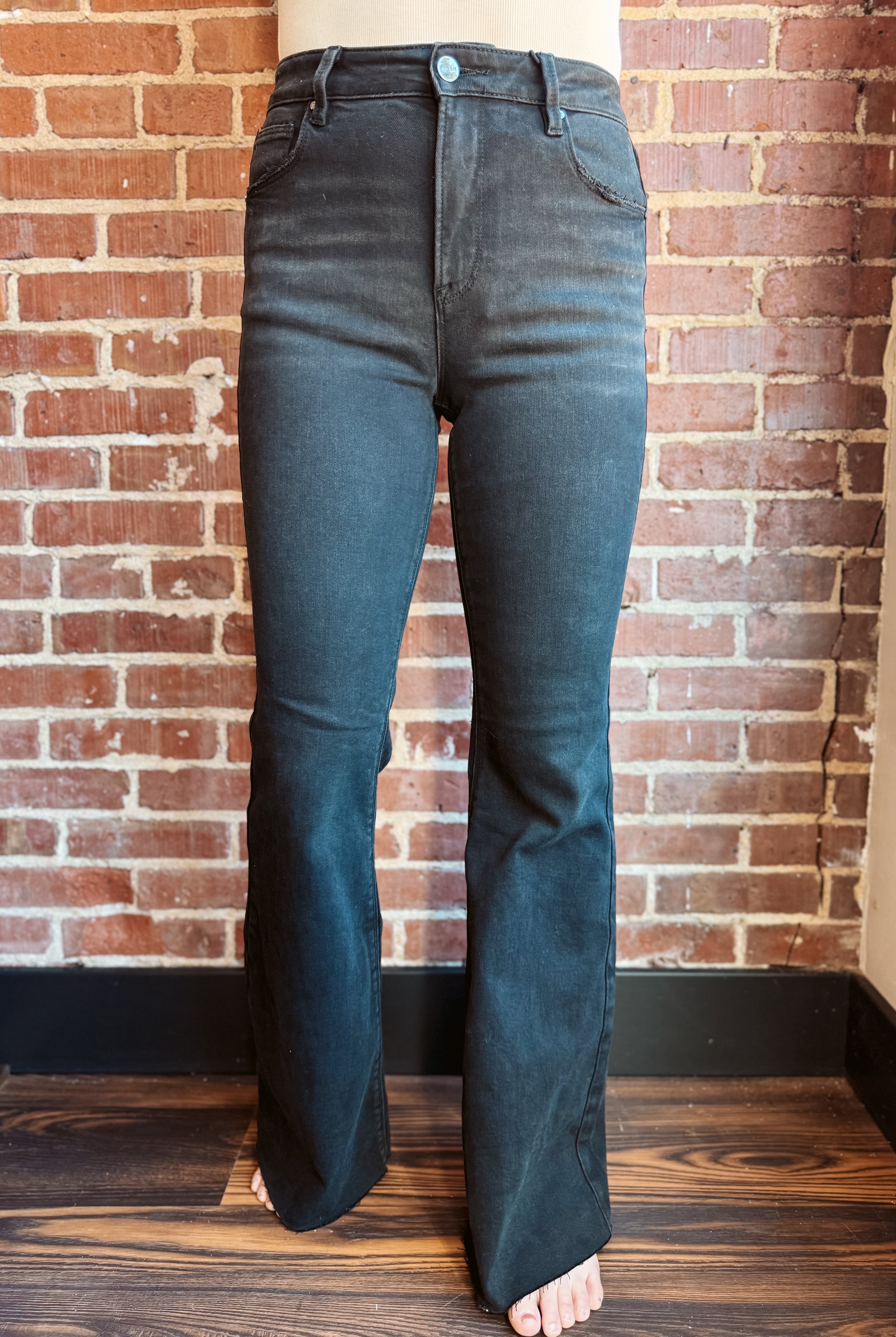 Happiness Trails Boutique - Risen black high rise flare jeans
