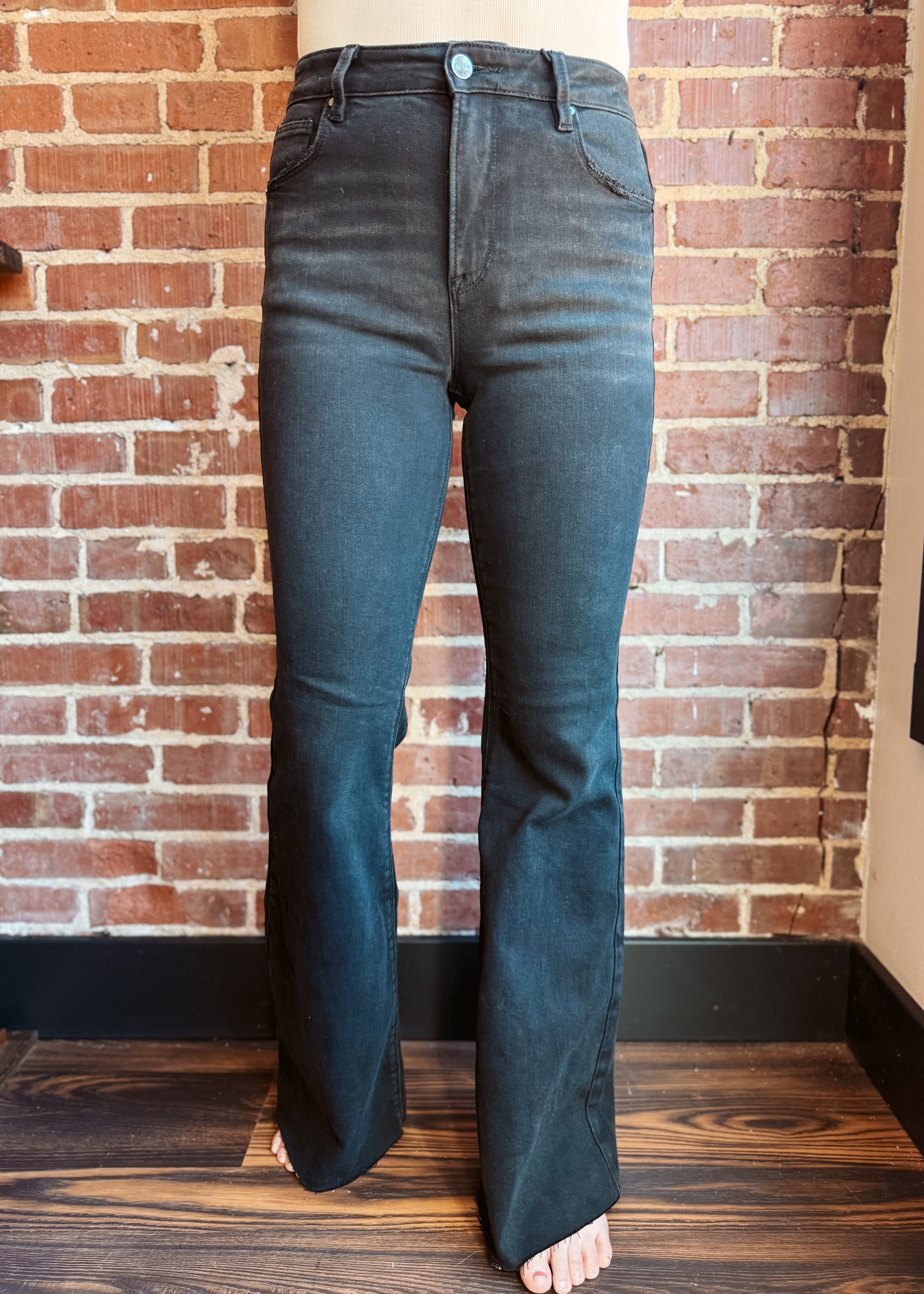 Happiness Trails Boutique - Risen black high rise flare jeans