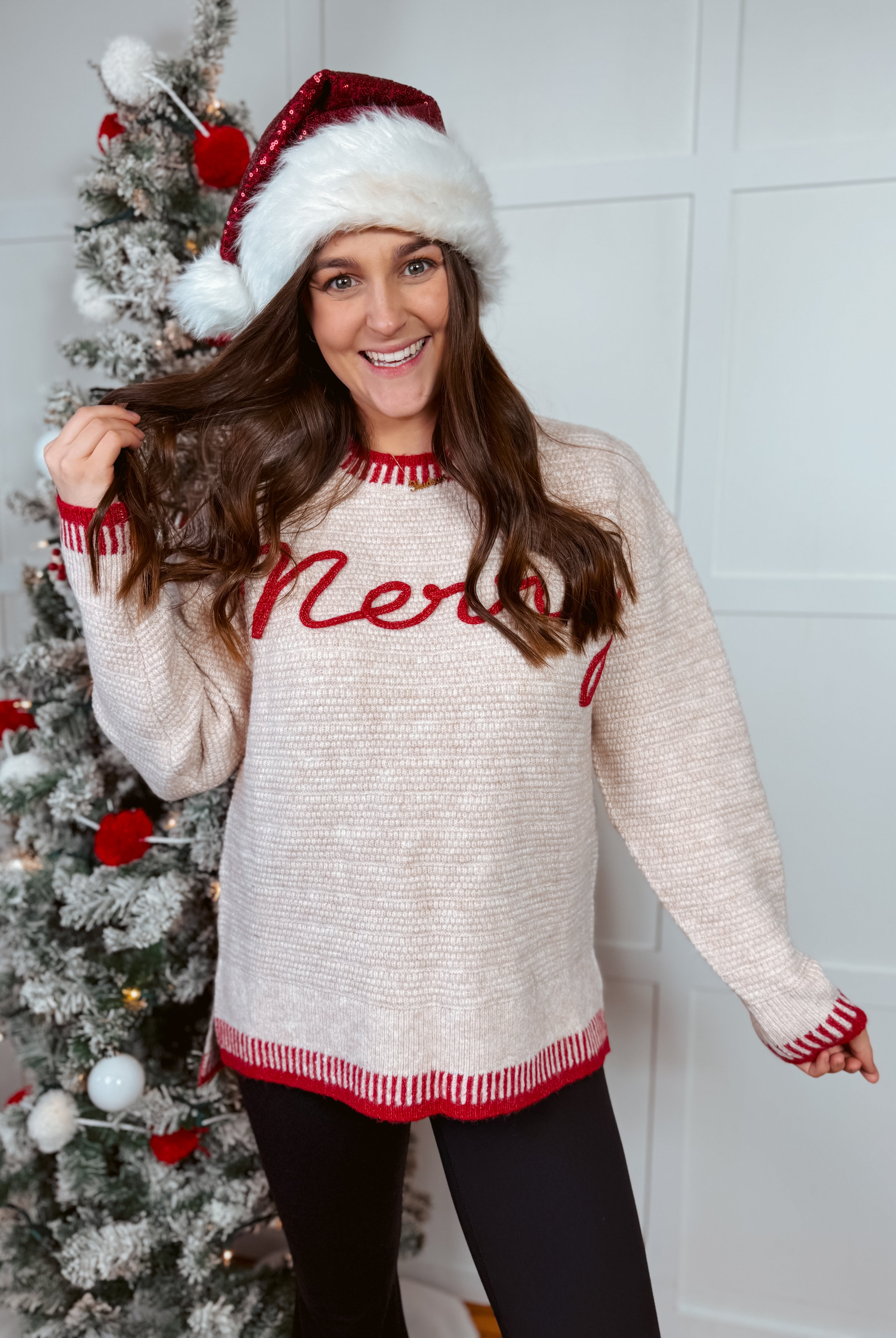 Happiness Trails Boutique - Textured “Merry” embroidery