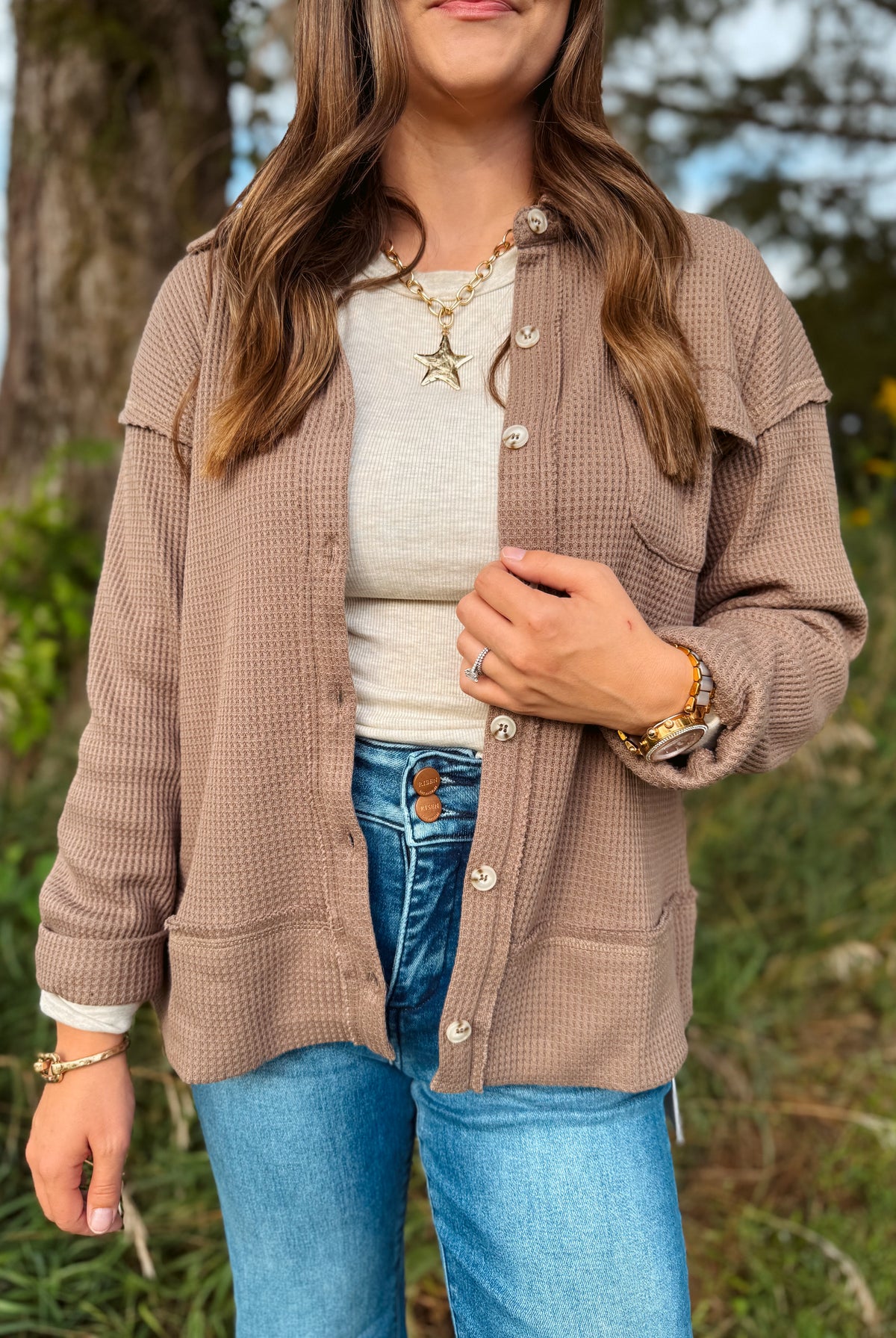 Happiness Trails Boutique - Cocoa Button-Down Shacket