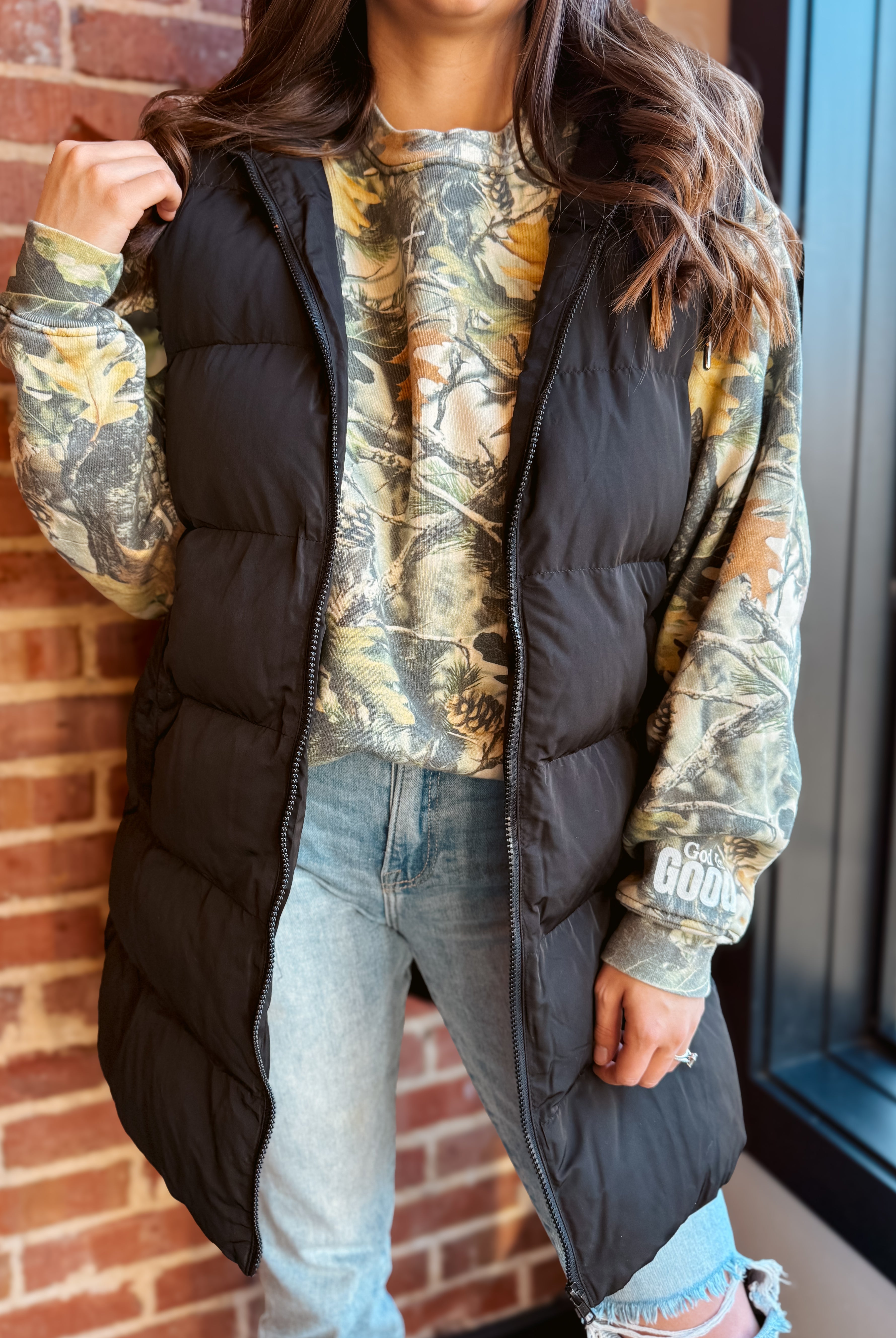 Happiness Trails Boutique - Black hooded long puffer vest