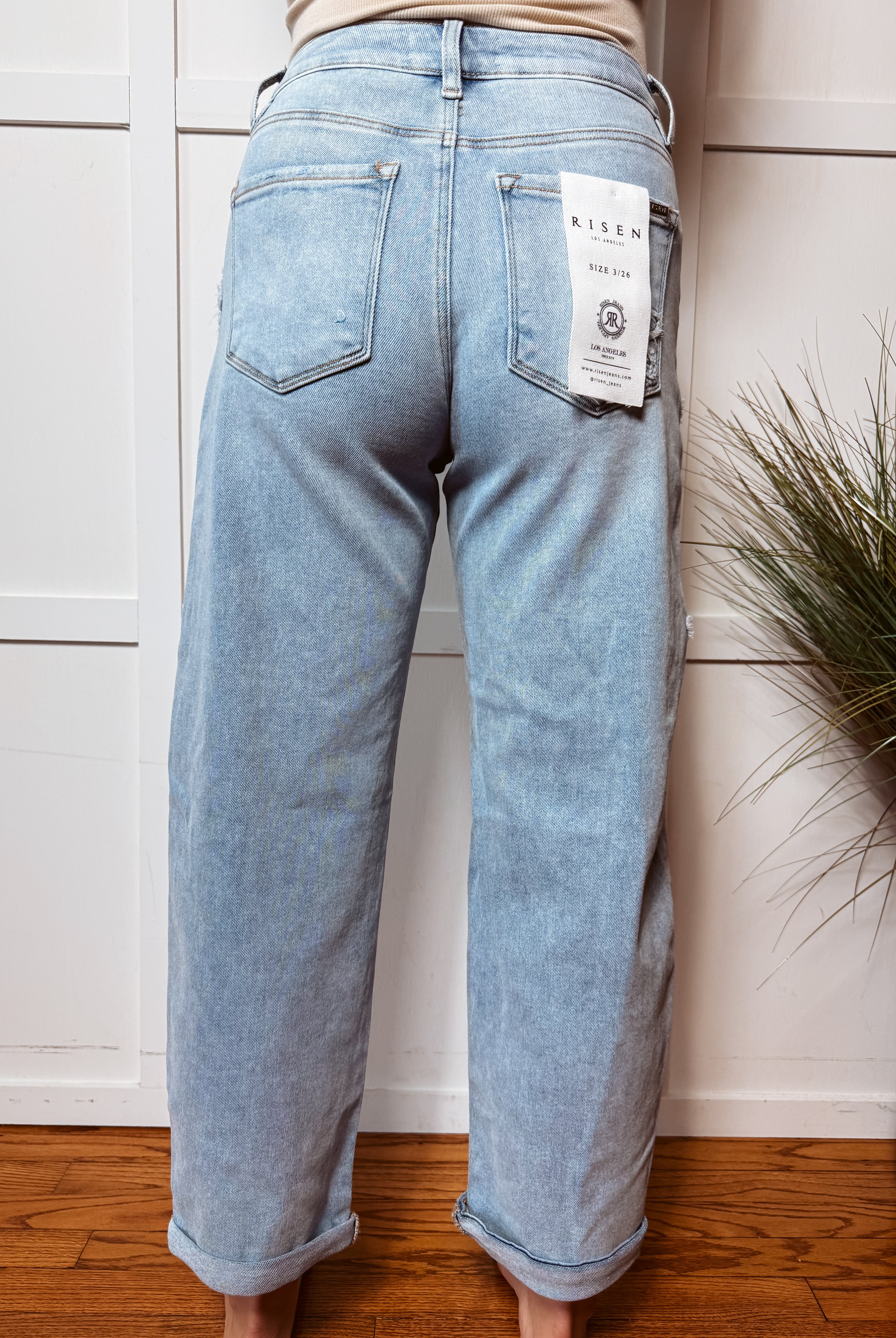 Happiness Trails Boutique = Risen cropped barrel light wash jeans