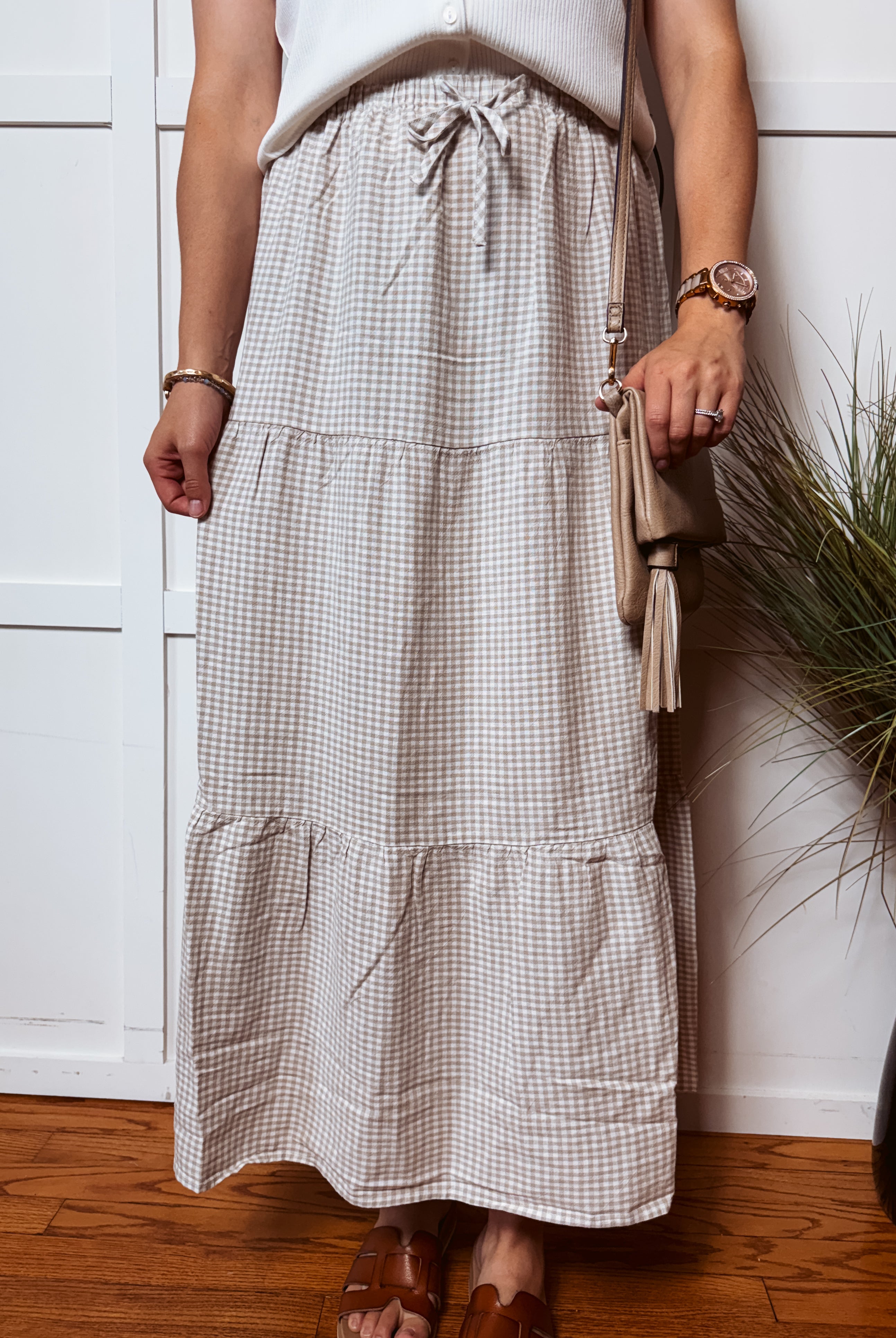Happiness Trails Boutique - Sand gingham maxi skirt