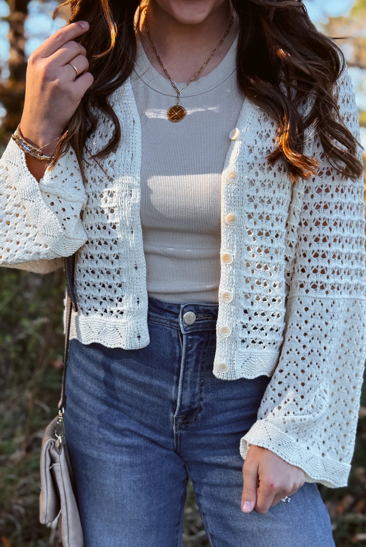 Happiness Trails Boutique - Ecru open knit crochet cardigan