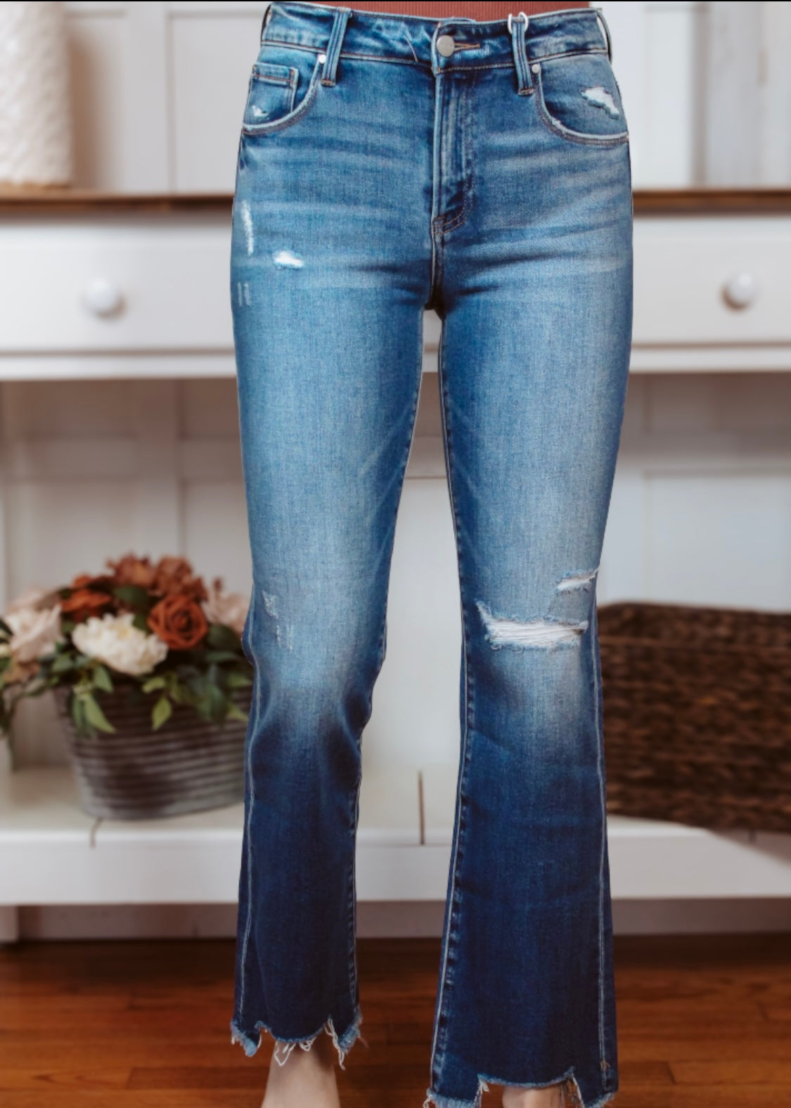 Risen straight leg jeans