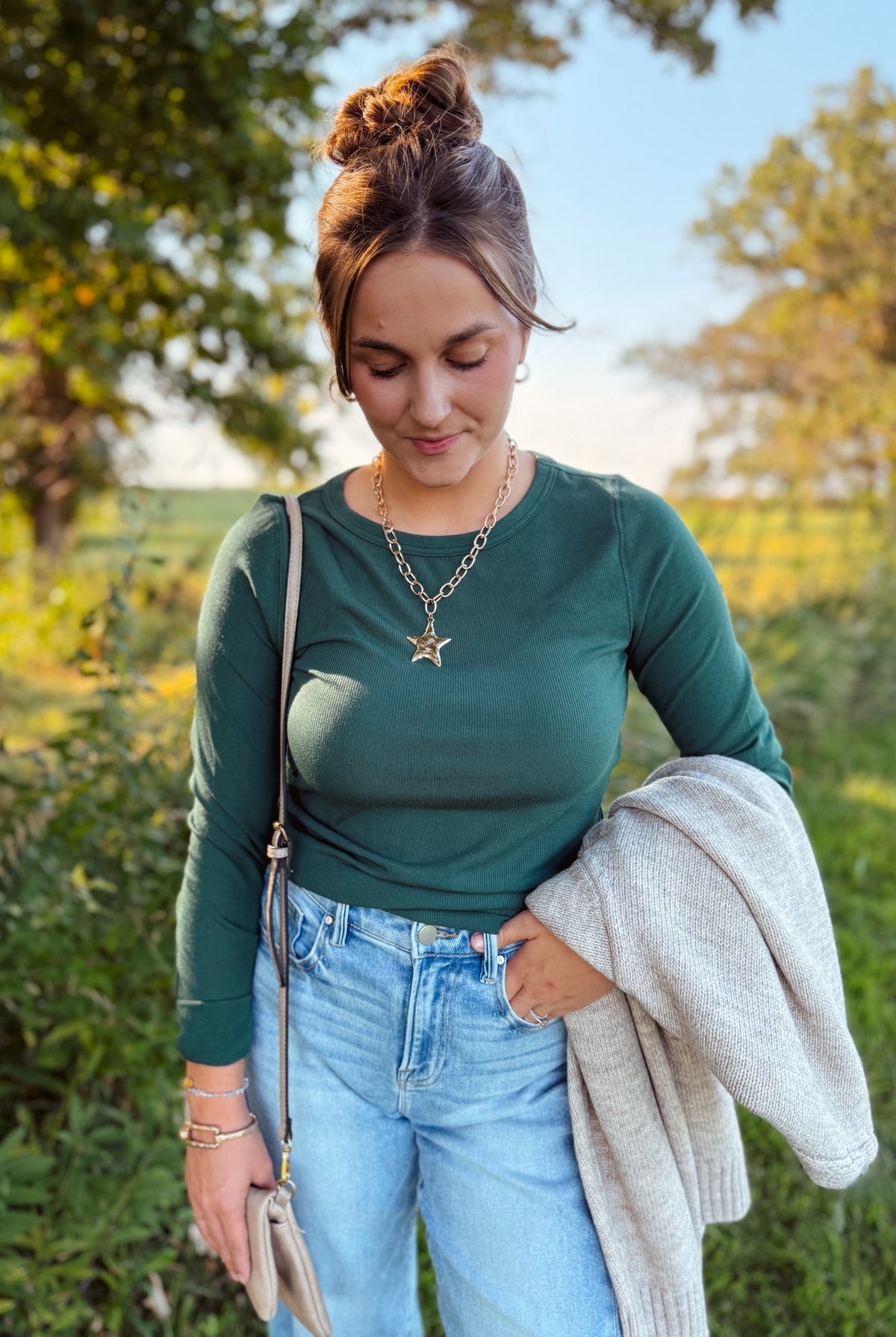 Happiness Trails Boutique - Hunter green long sleeve top