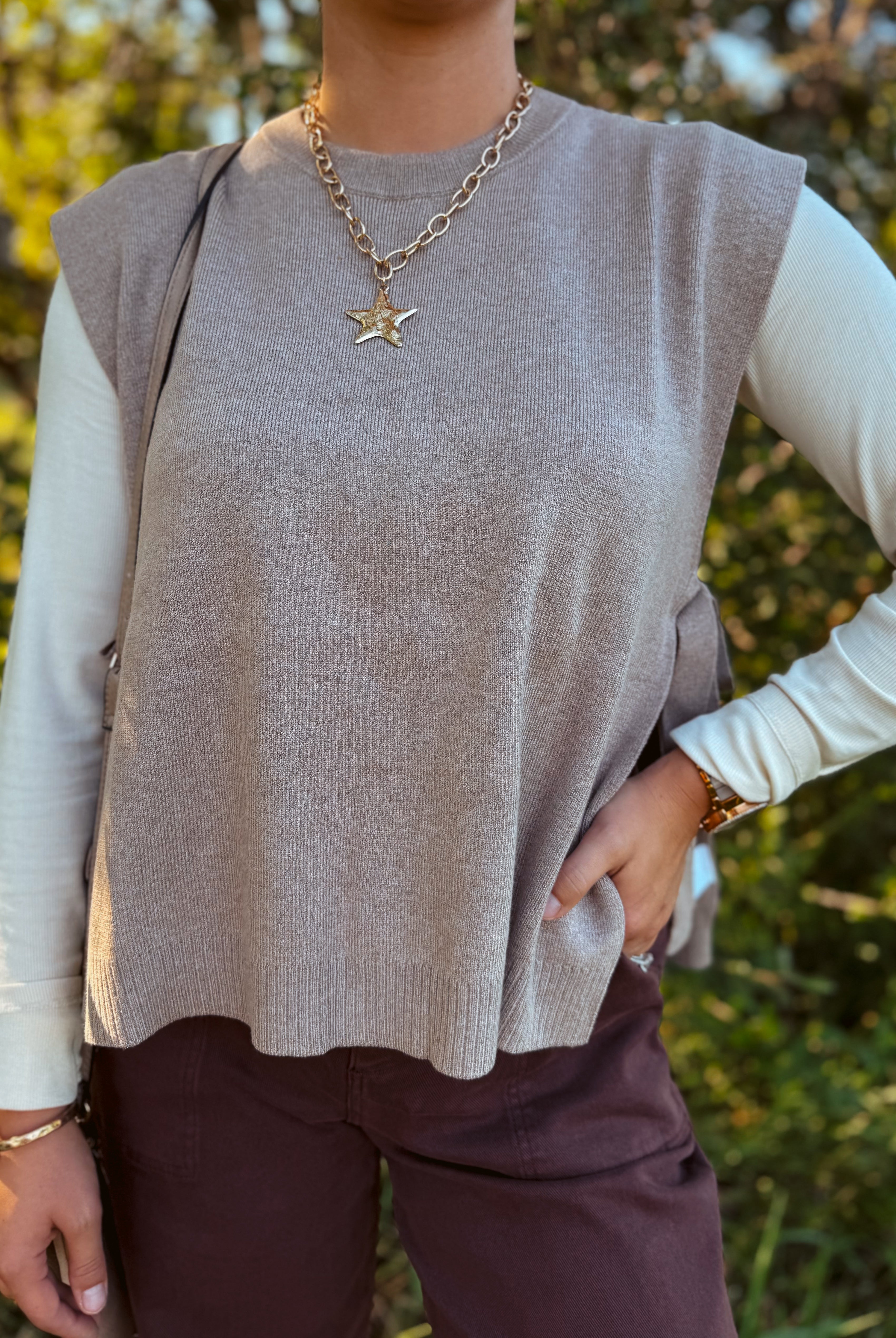 Happiness Trails Boutique - Mocha open side sweater vest