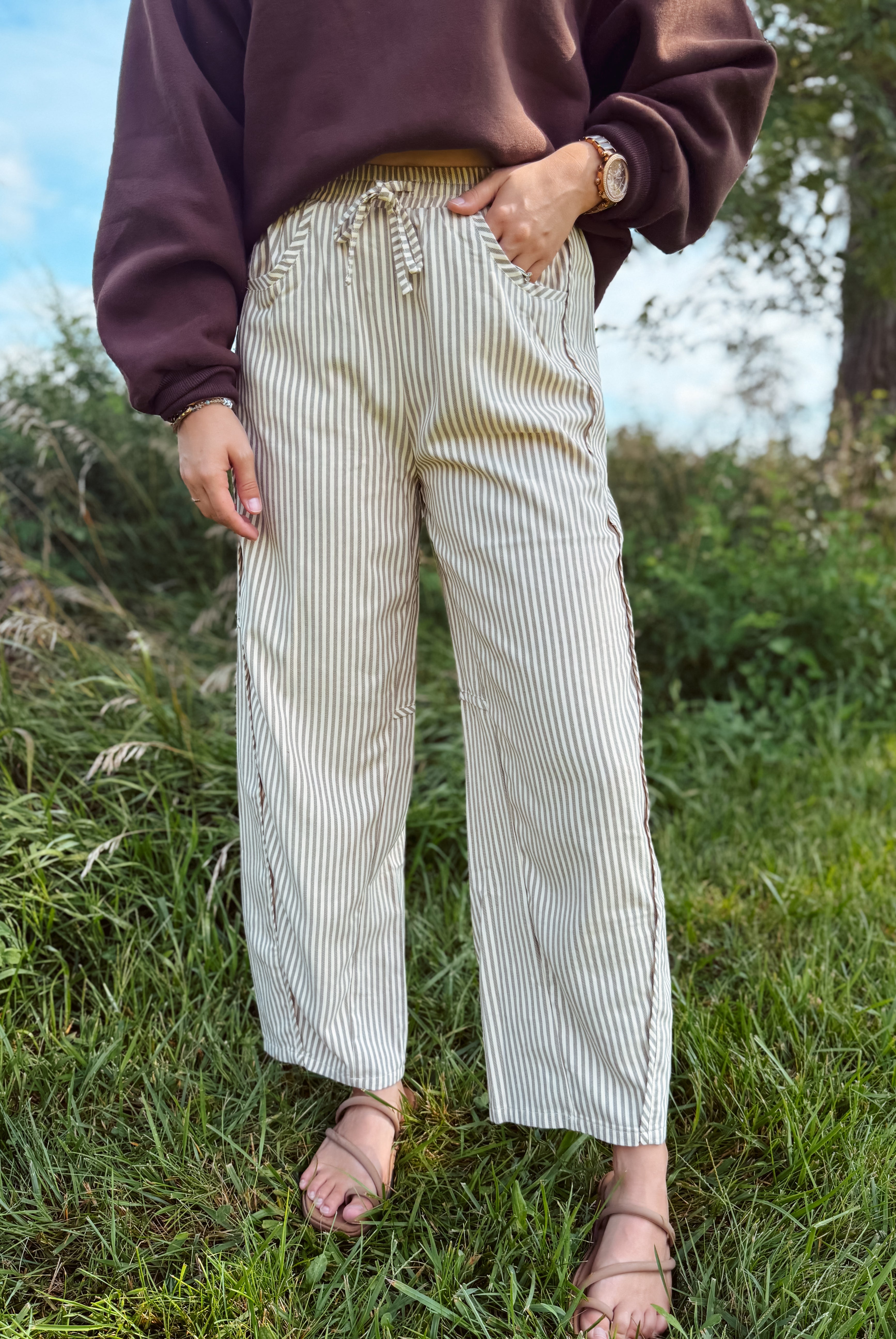 Happiness Trails Boutique - Cream/brown striped pants