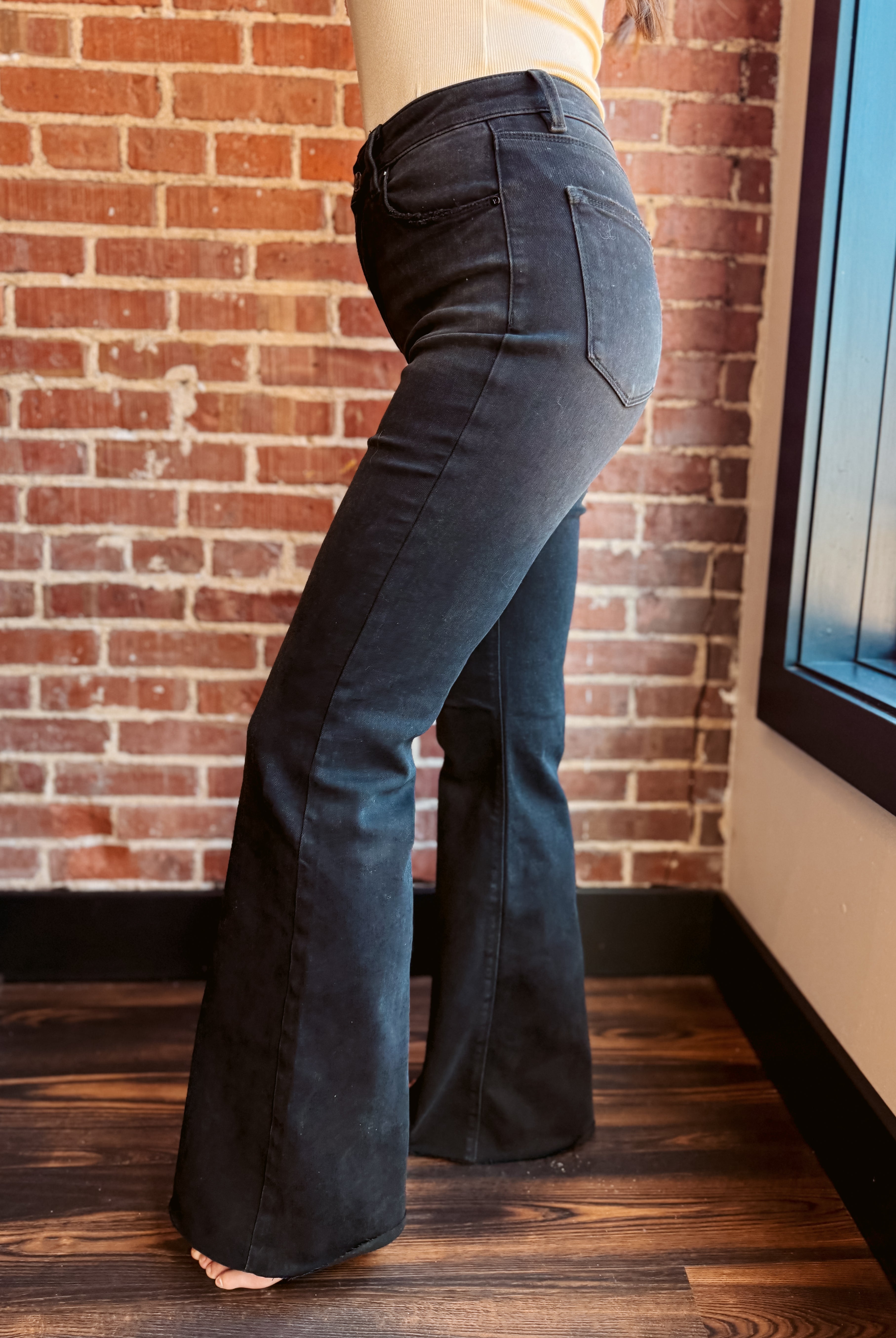 Happiness Trails Boutique - Risen black high rise flare jeans