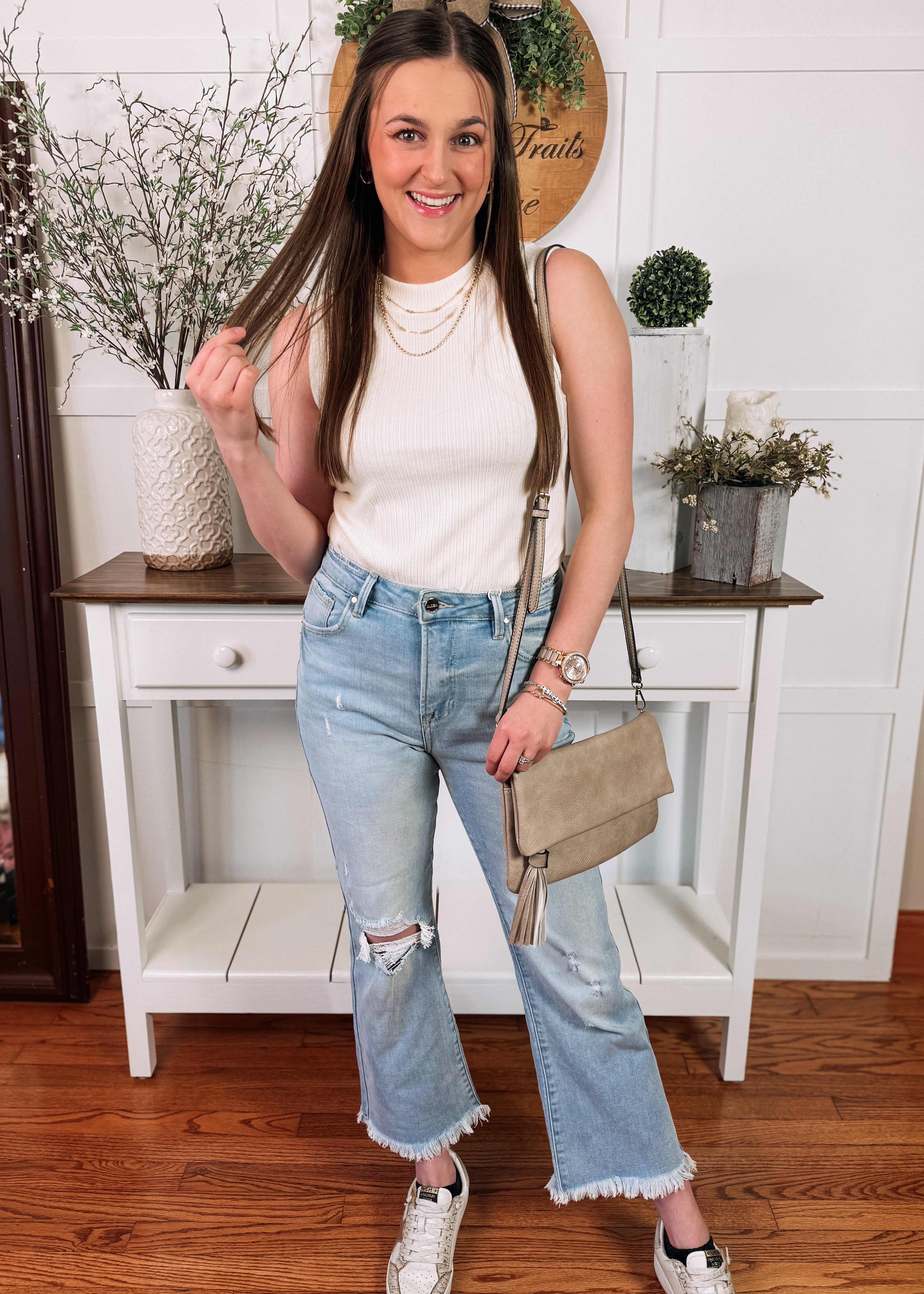 Happiness Trails Boutique - Off white ribbed tank