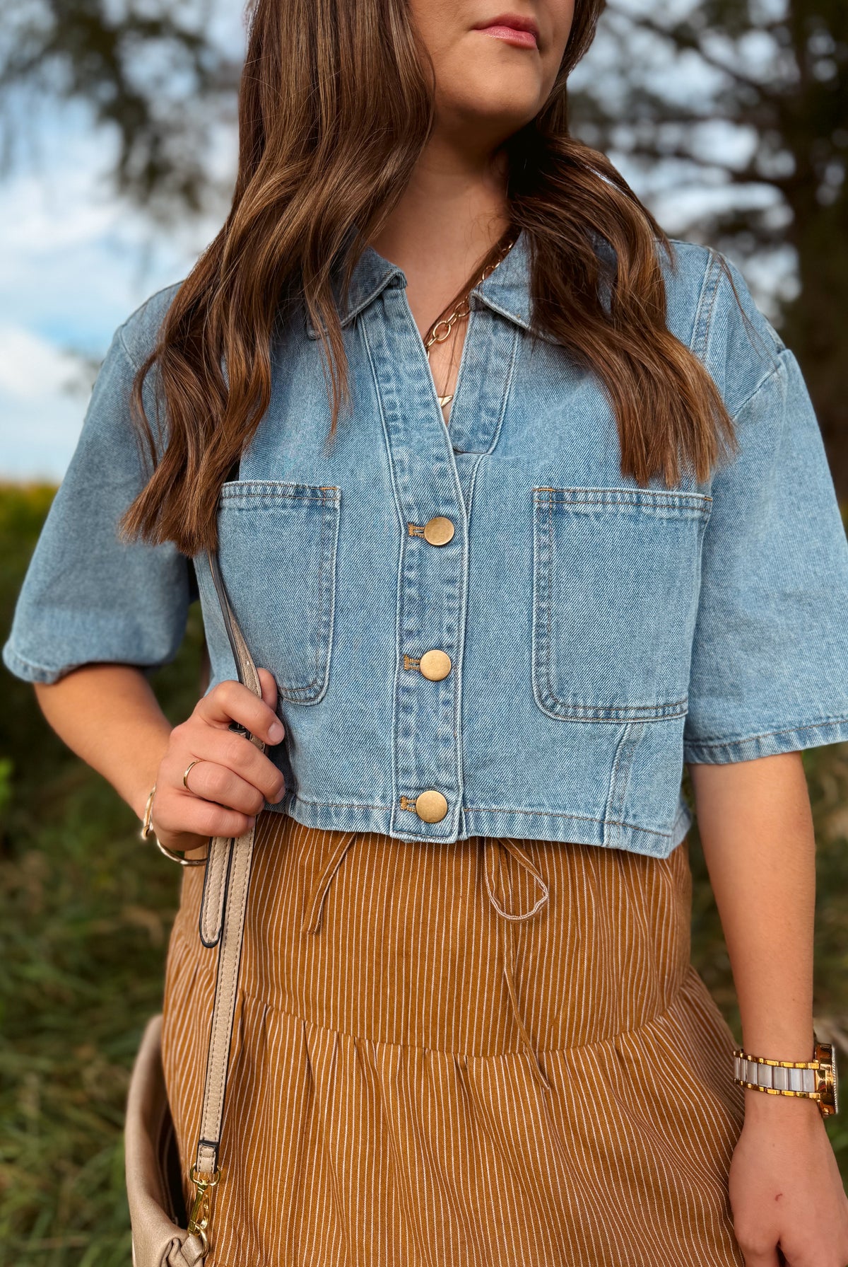 Happiness Trails Boutique - Denim short sleeve top
