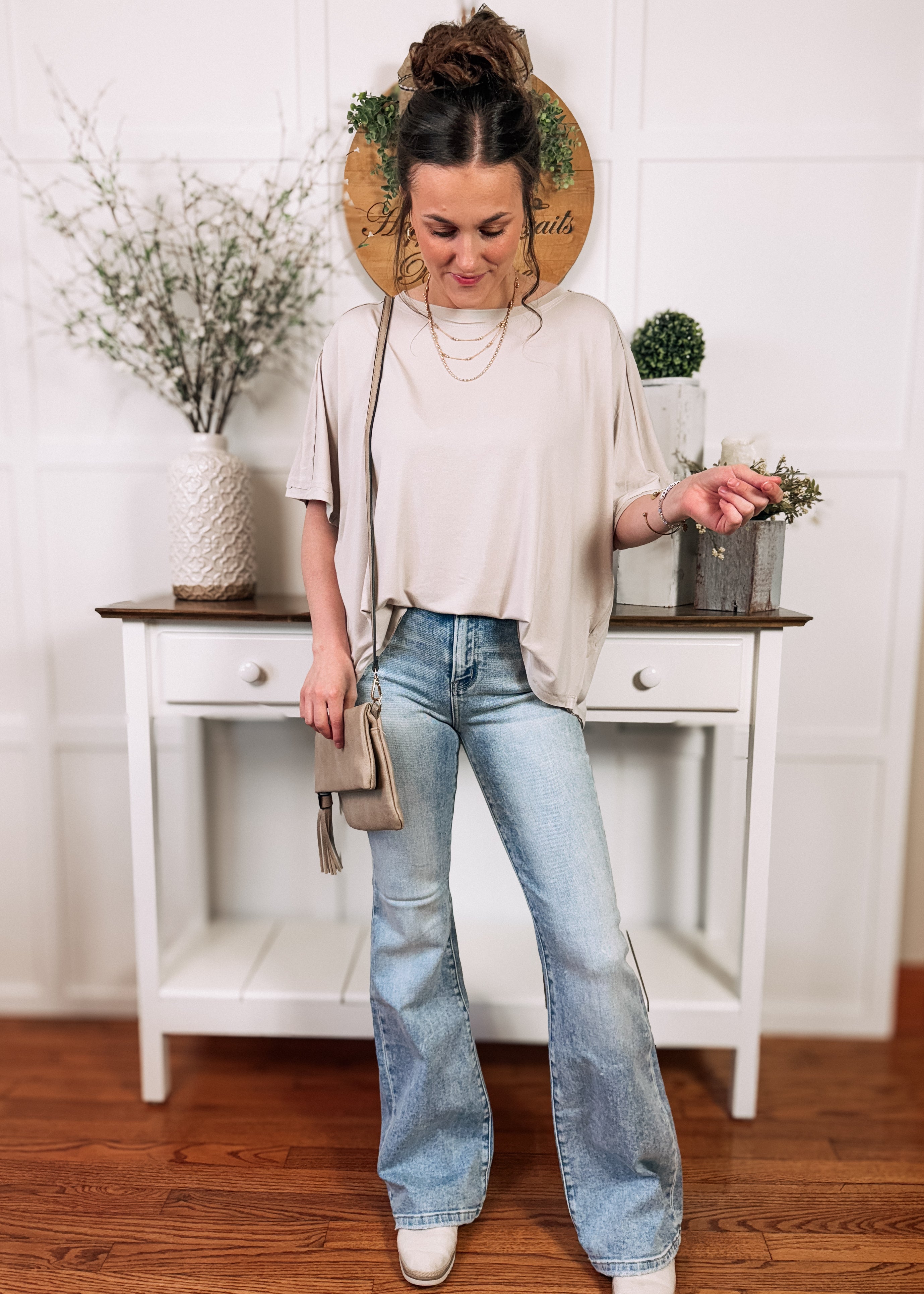 Happiness Trails Boutique - Light grey short sleeve top