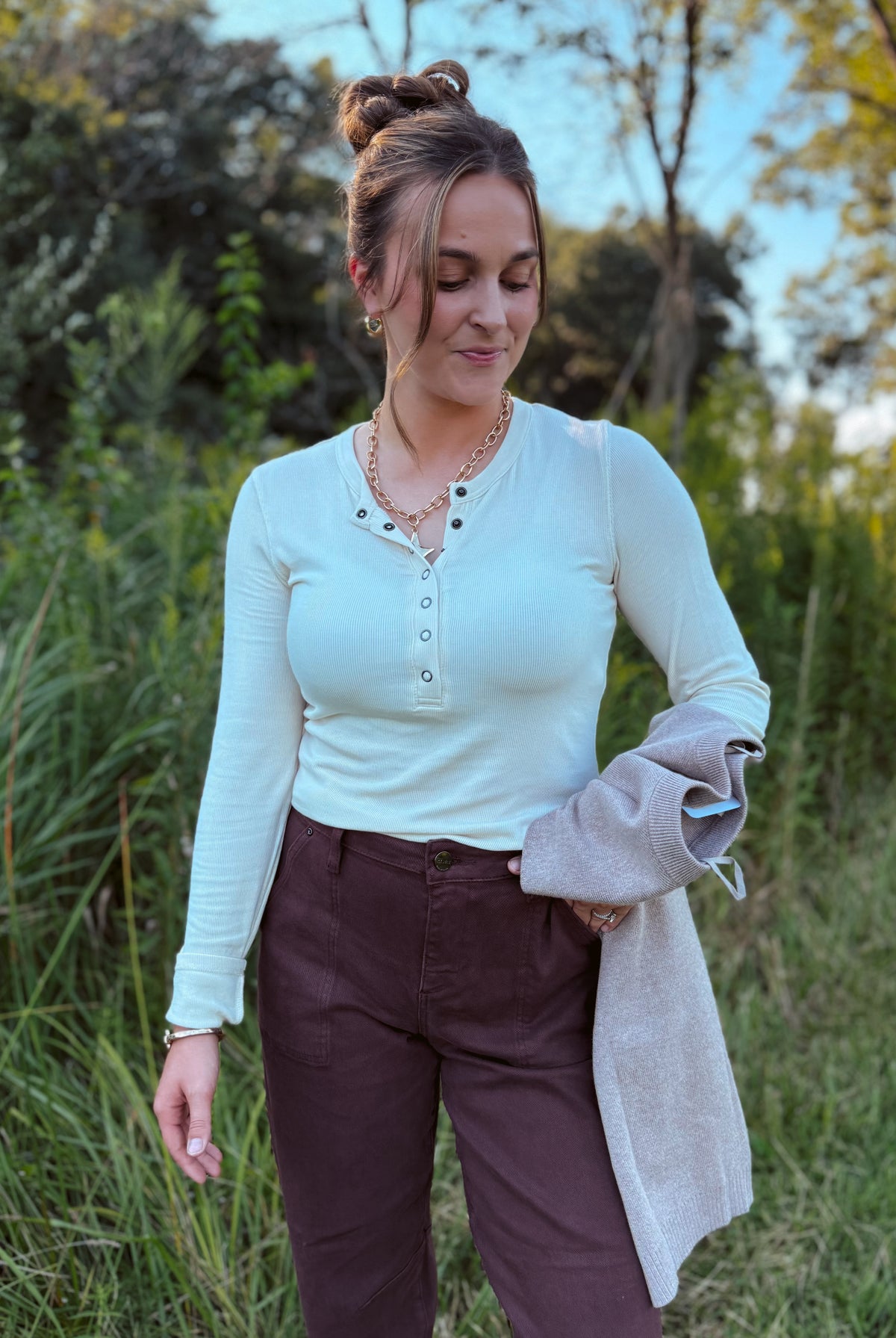 Happiness Trails Boutique - Cream Henley long-sleeved top
