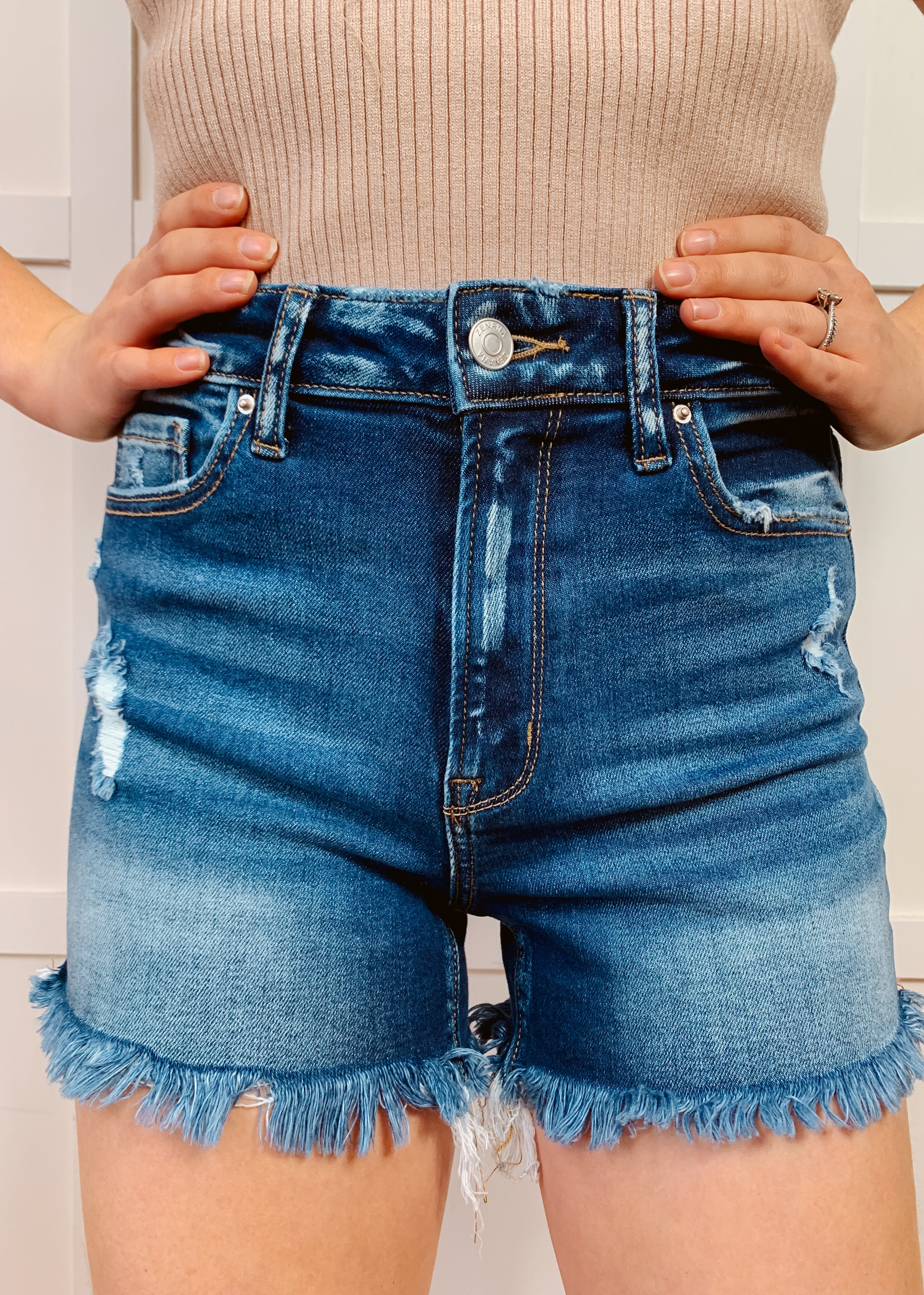 Zenana high rise dark denim shorts