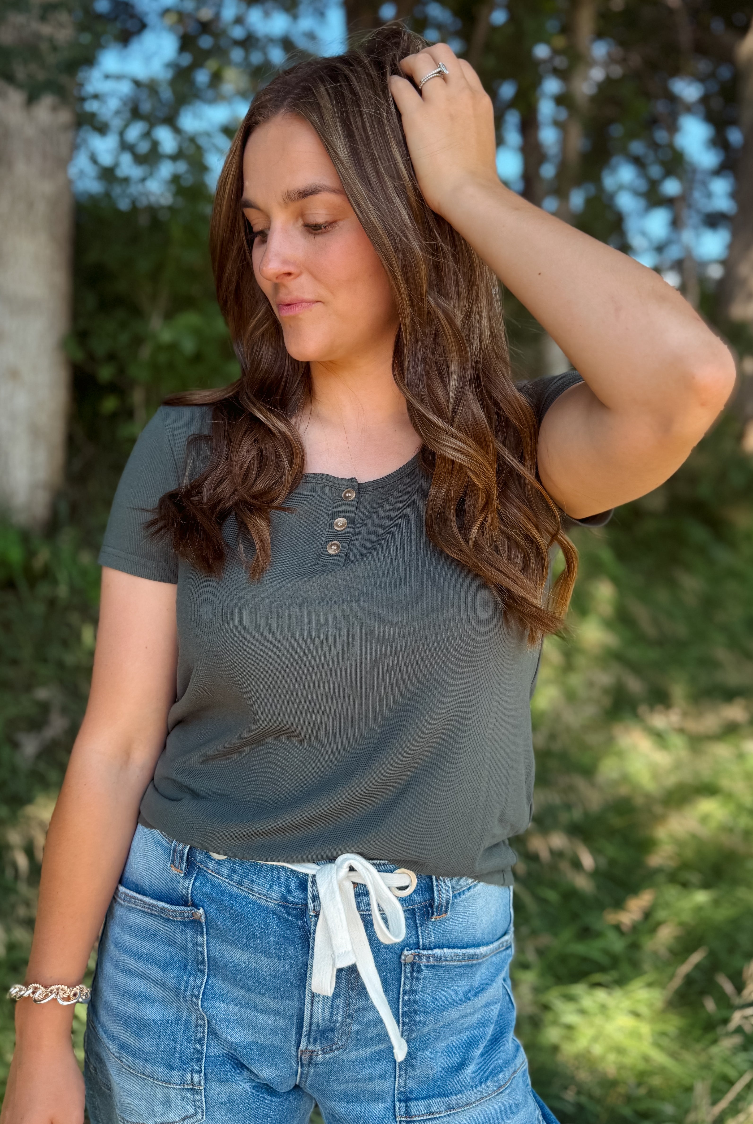 Happiness Trails Boutique - Dark green short sleeve top