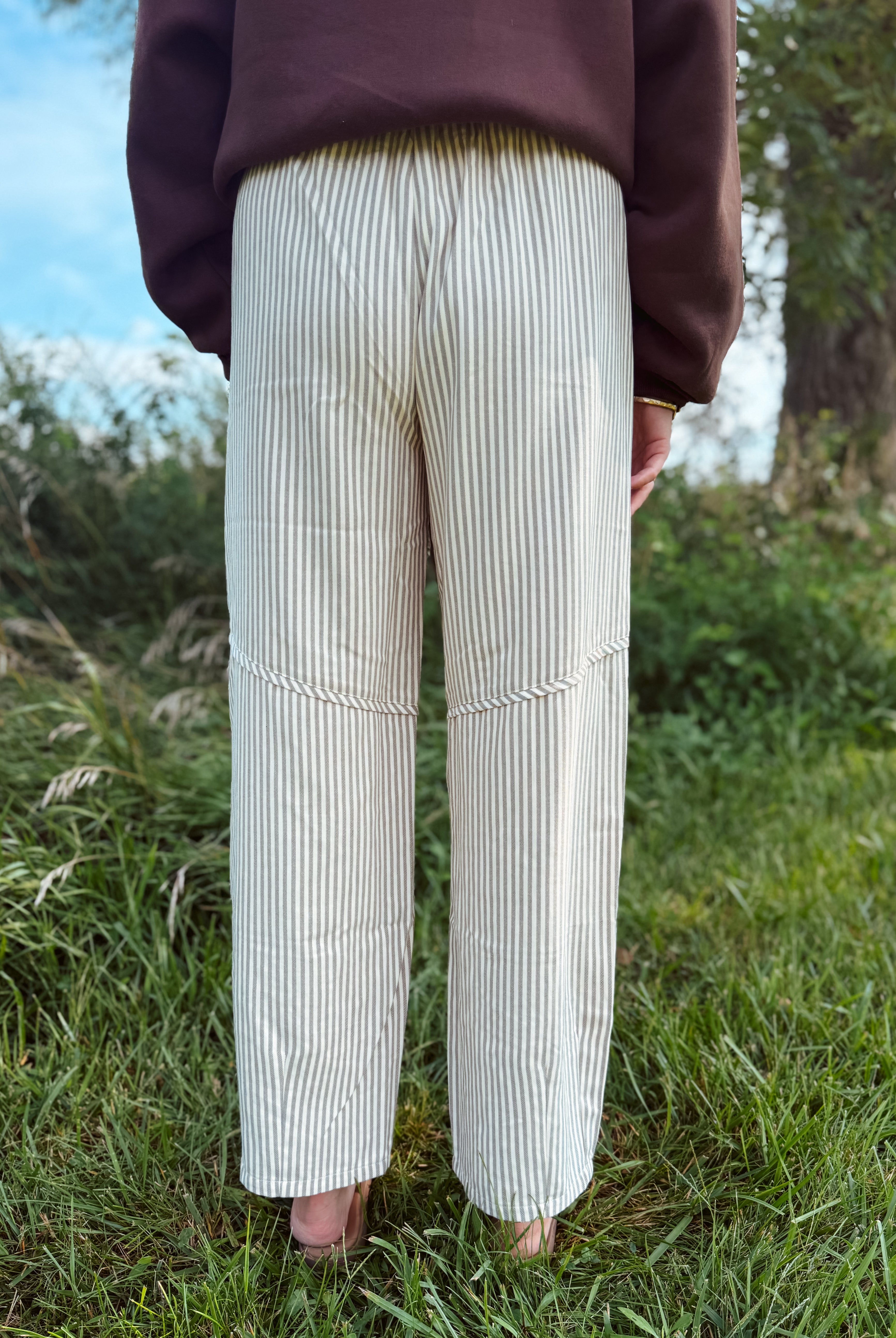 Happiness Trails Boutique - Cream/brown striped pants
