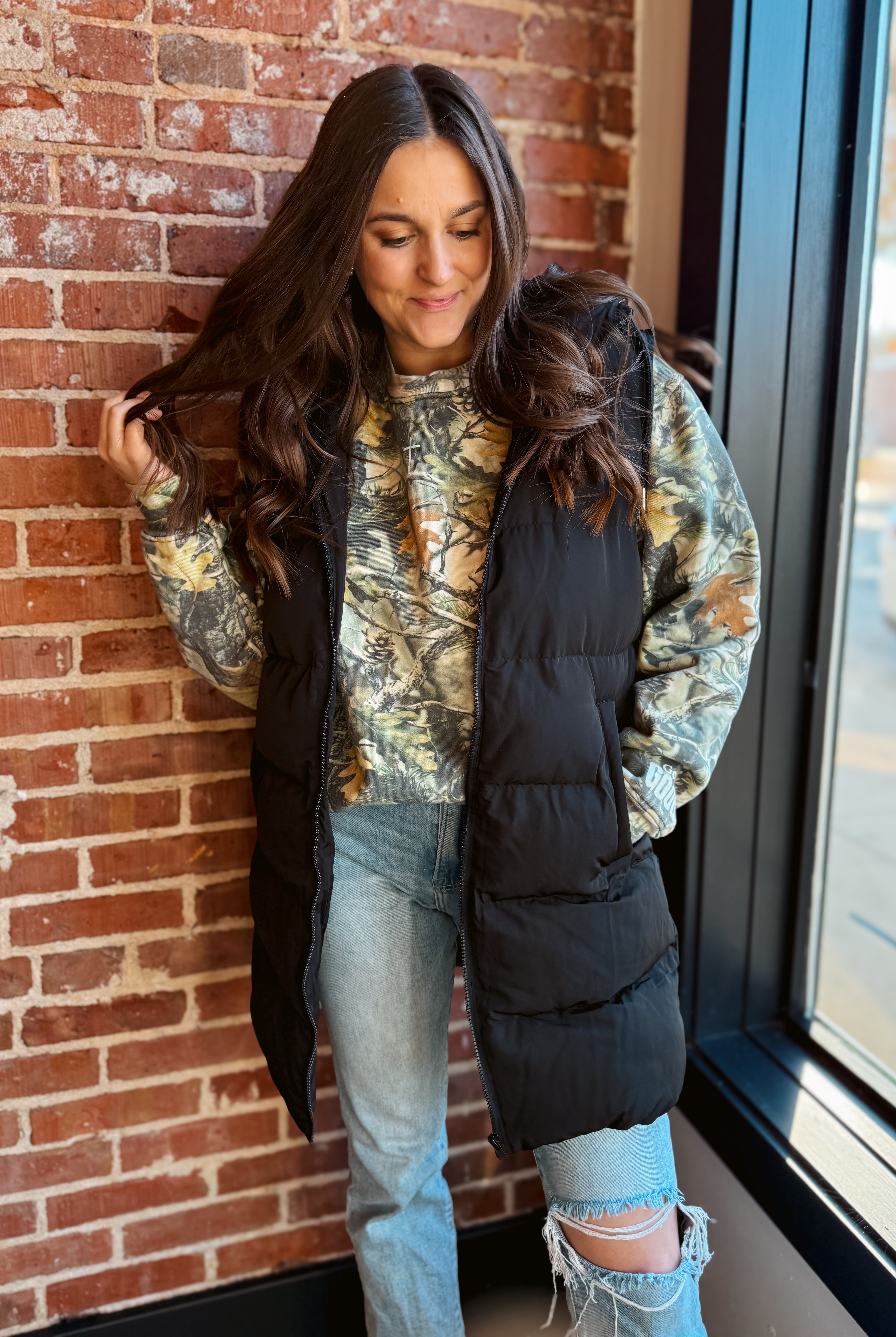 Happiness Trails Boutique - Black hooded long puffer vest